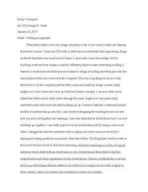 ARC WR 4 - weekly writing - Writing Assignment 4: Project 1 Design ...