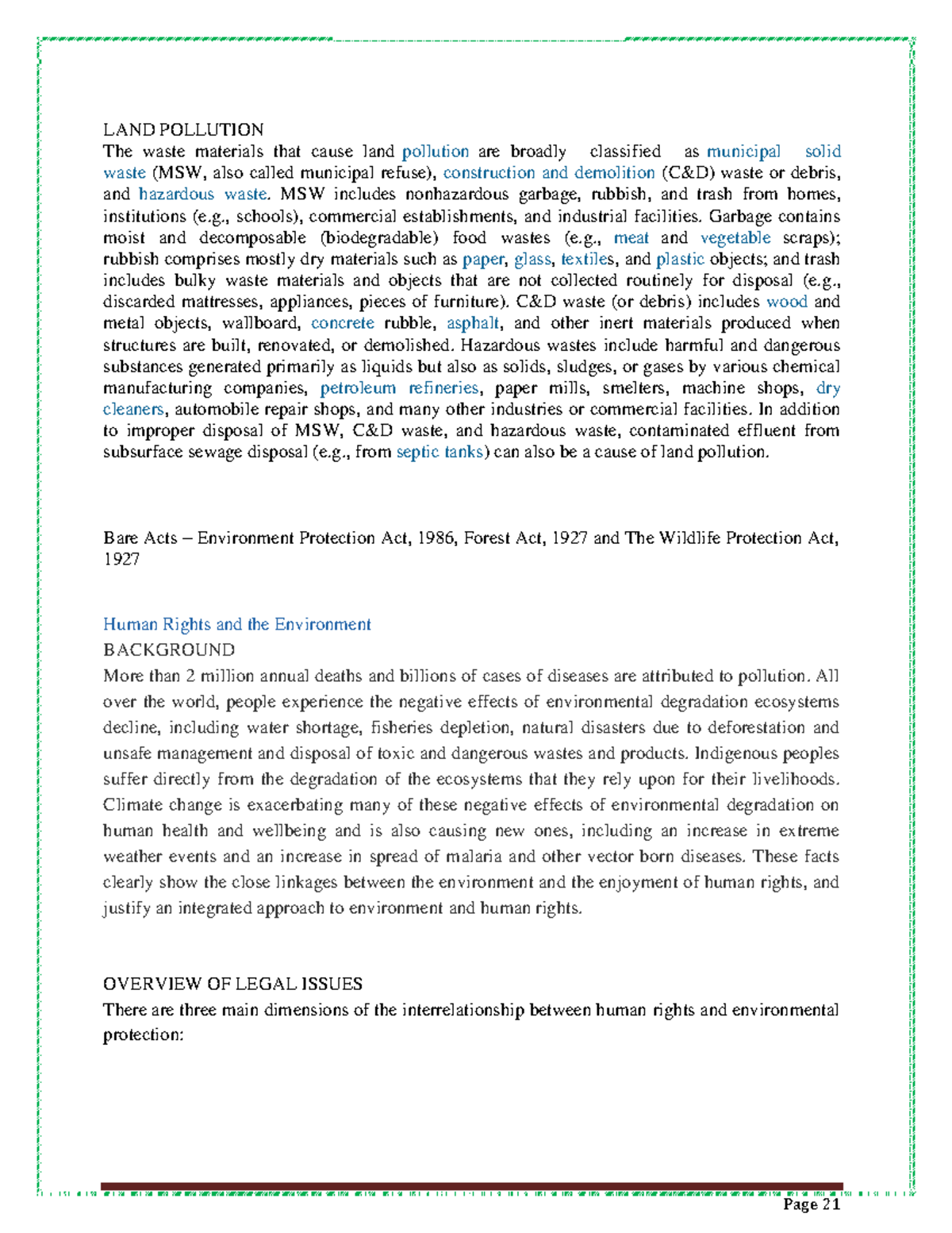 Human Rights and environment - LAND POLLUTION The waste materials that ...