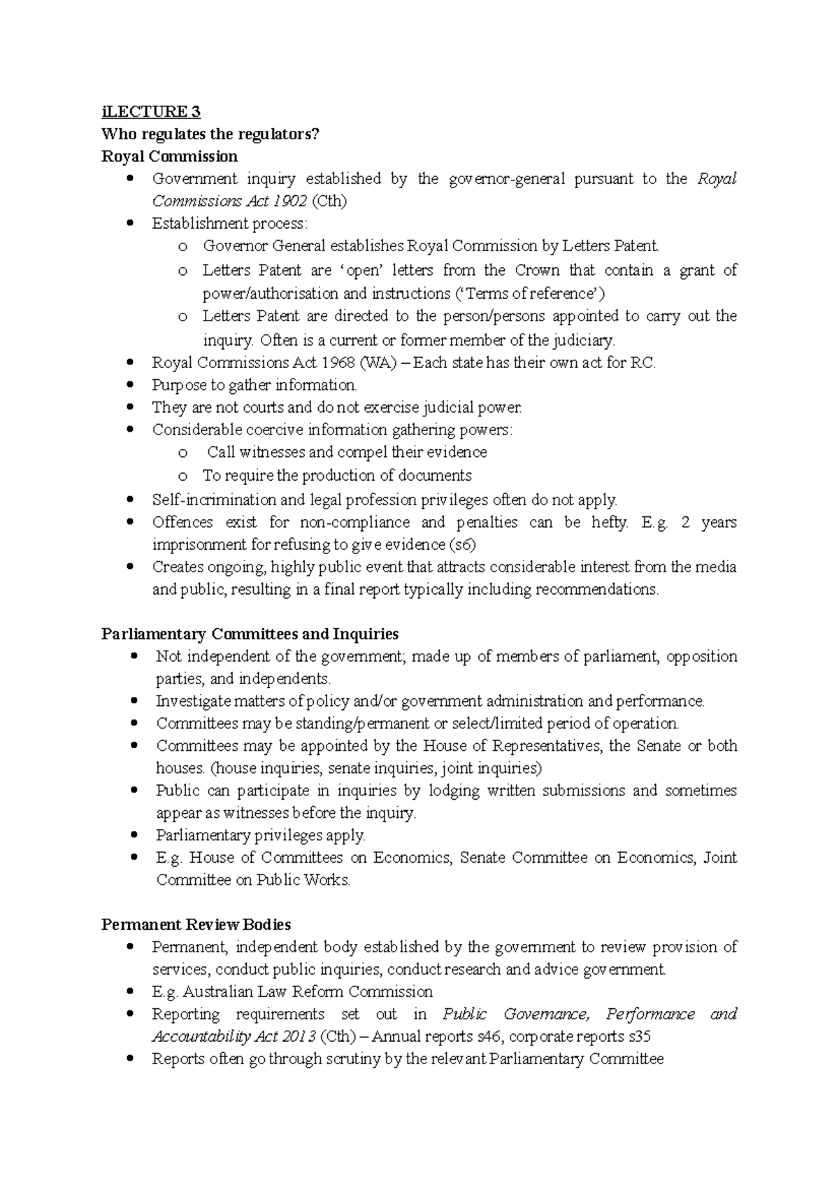 Who regulates the regulators? iLECTURE 3 Who regulates the regulators