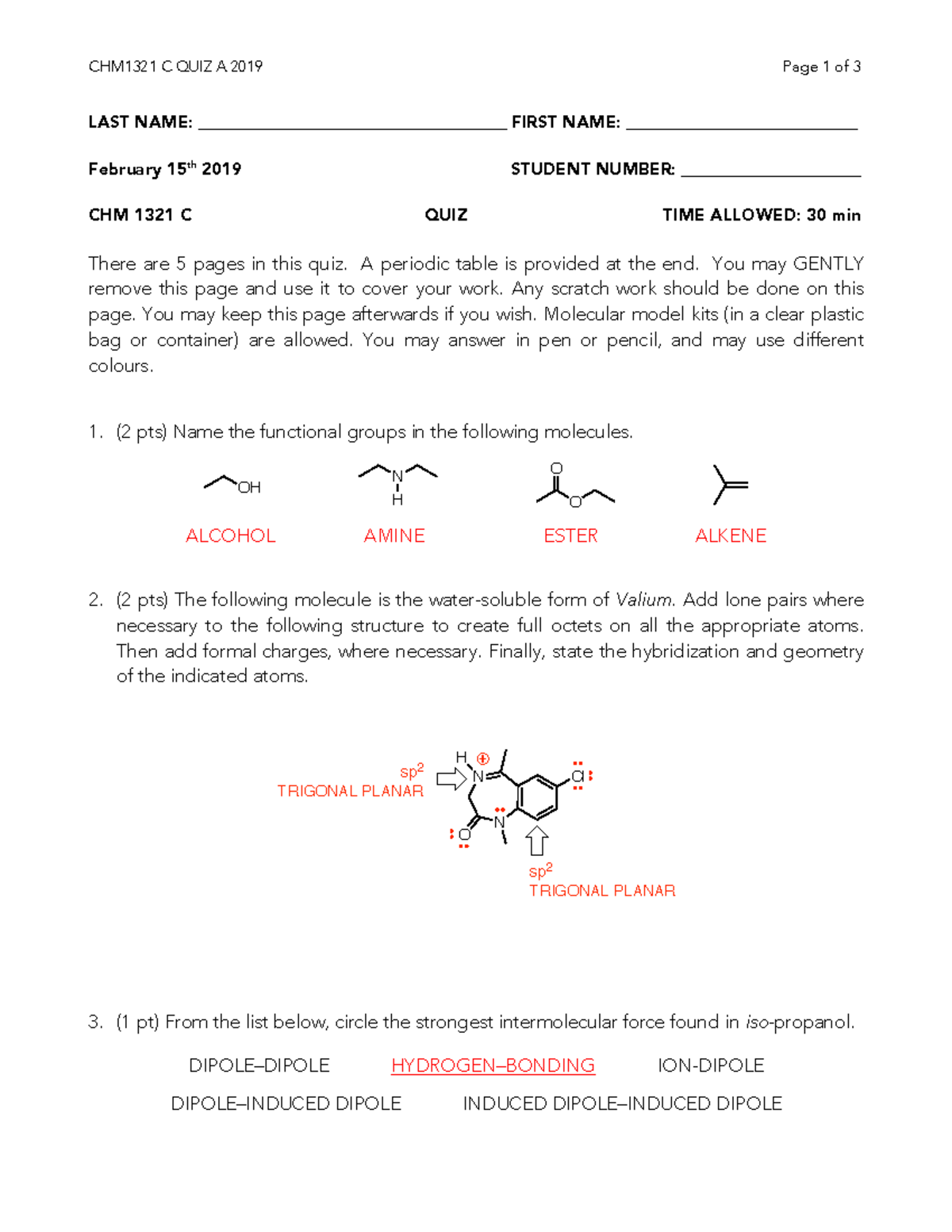 Key Chm1321 Quiz A 2019 Quiz On Nomenclature Molecular