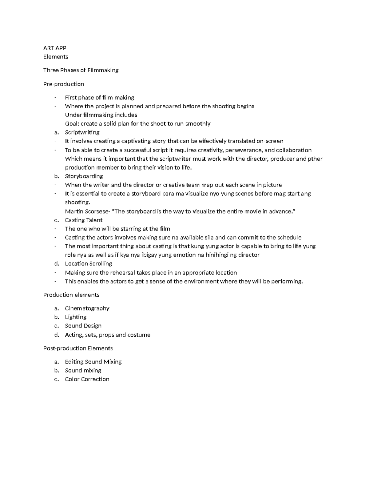 Art App notes of art app ART APP Elements Three Phases of