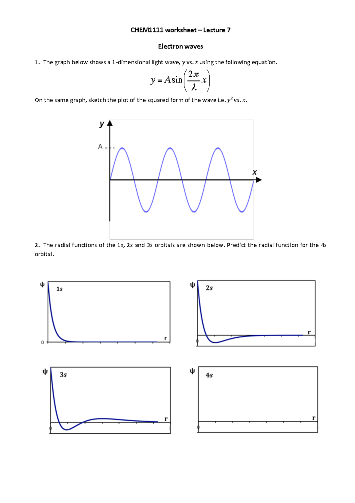 Chem1111Worksheet 07 - lec sheet - CHEM1111 worksheet 3 Lecture 7 ...