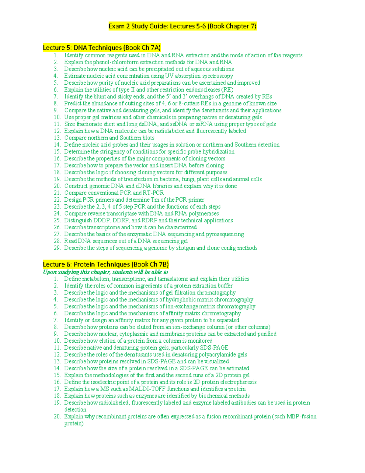 Exam 2 Study Guide - Exam 2 Study Guide: Lectures 5-6 (Book Chapter 7 ...