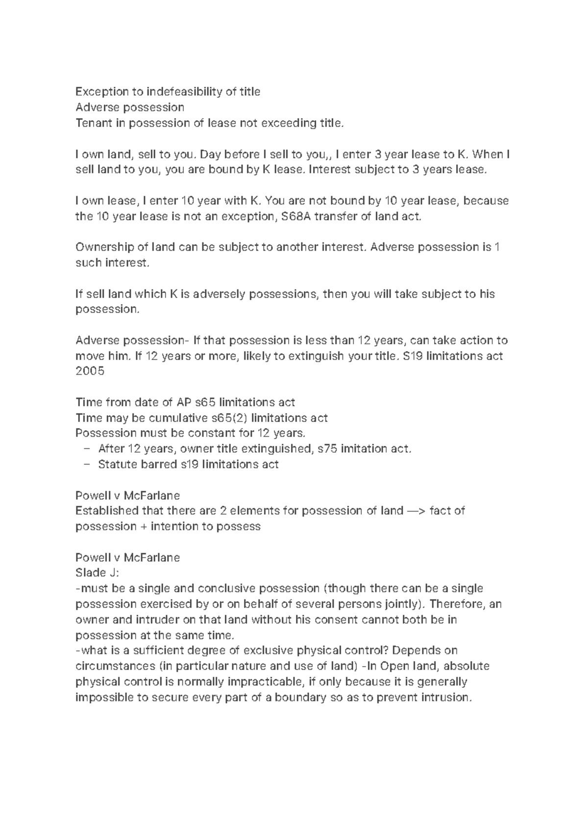 Property law adverse possession Exception to indefeasibility of title