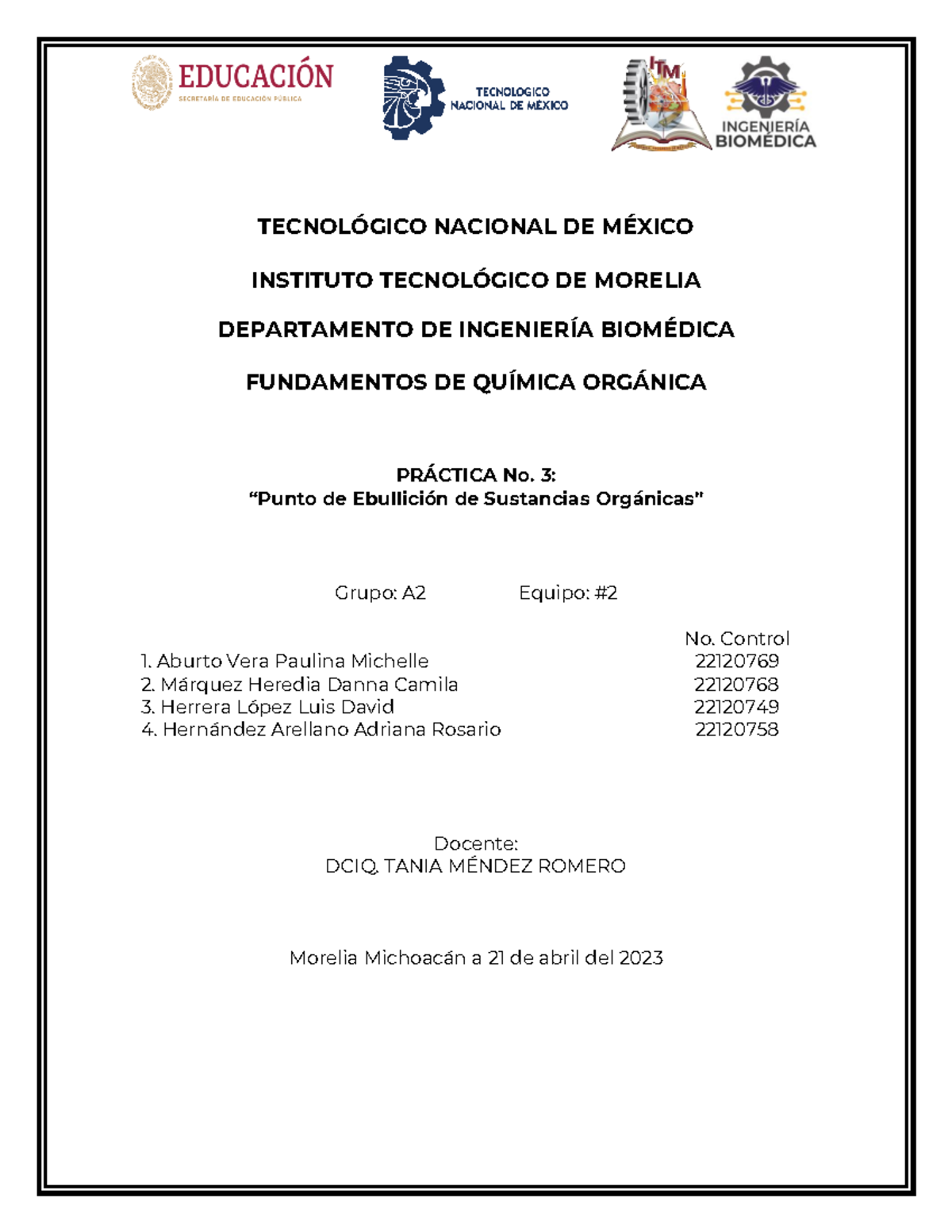 Reporte práctica 3 - Copia - TECNOLÓGICO NACIONAL DE MÉXICO INSTITUTO ...