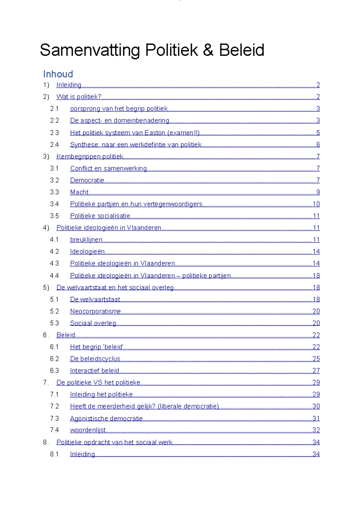Politiek En Beleid - Samenvatting Politiek & Beleid - Studocu