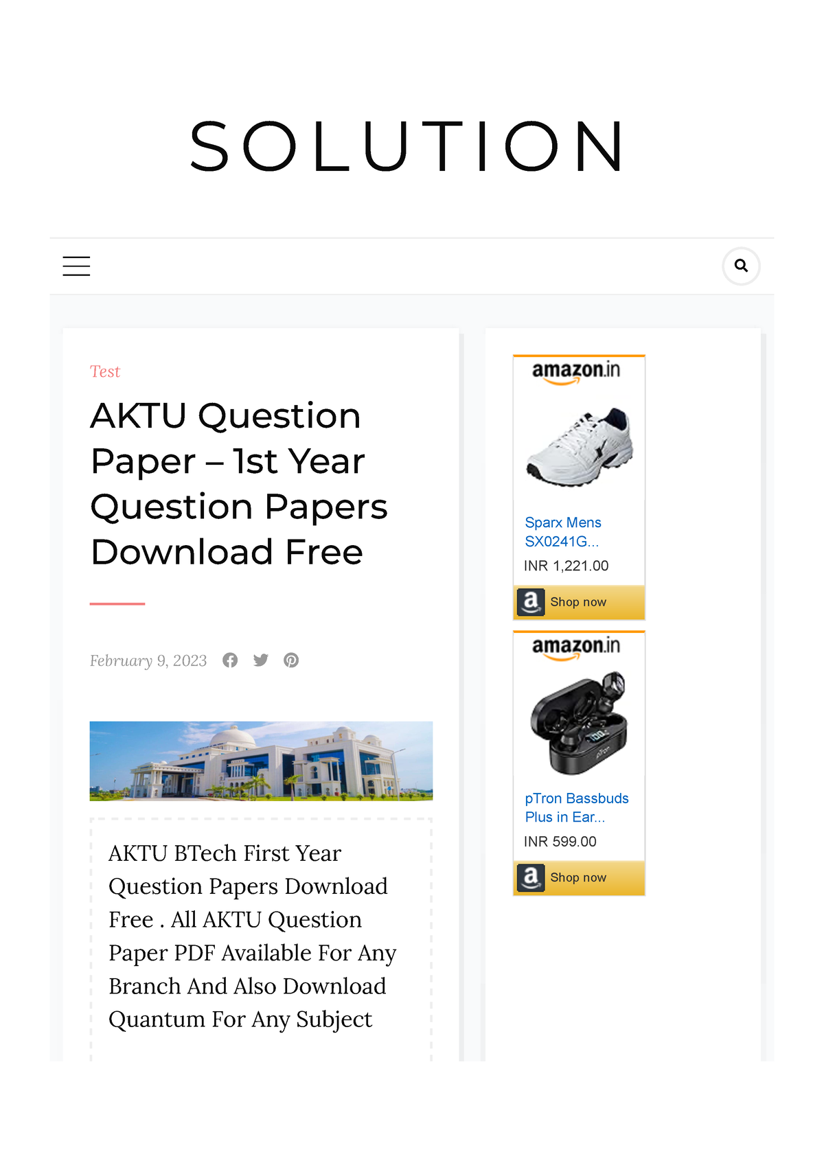 Aktu Question Paper First Year Question Papers Download Free S O L U T I O N Inr 1221 4610