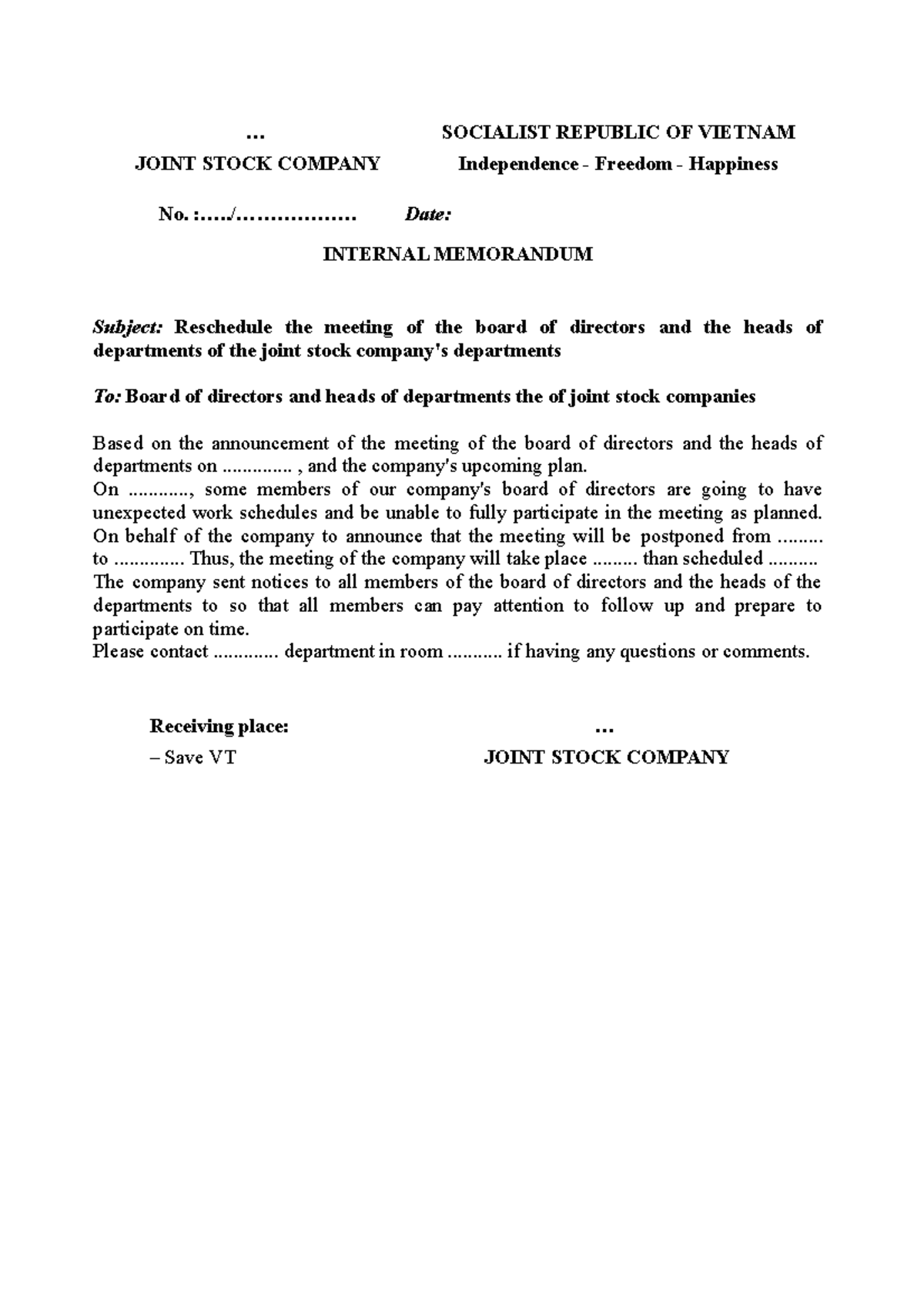 Memo Vietnamese to English Translation Practice INTERNAL MEMORANDUM