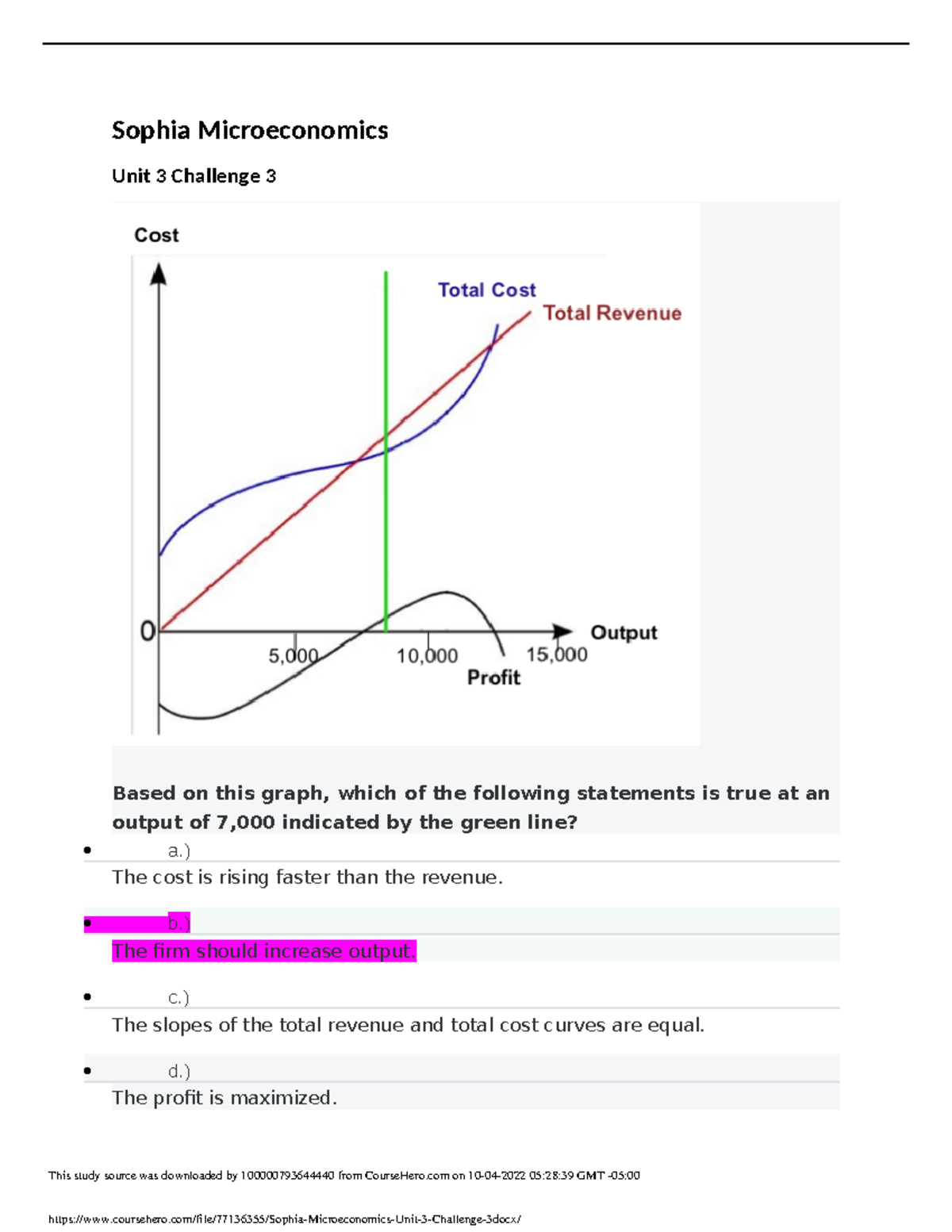 Sophia Microeconomics Unit 3 Challenge 3 - ) The Cost Is Rising Faster ...