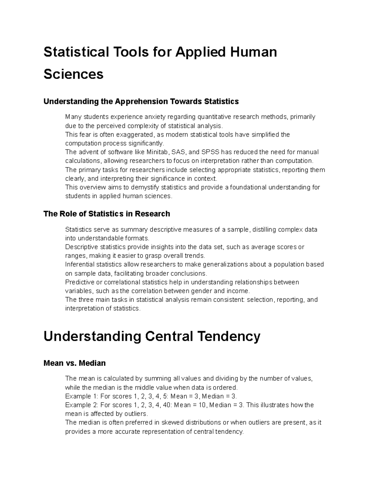 Statistical Tools For Applied Human Sciences Study Guide Statistical