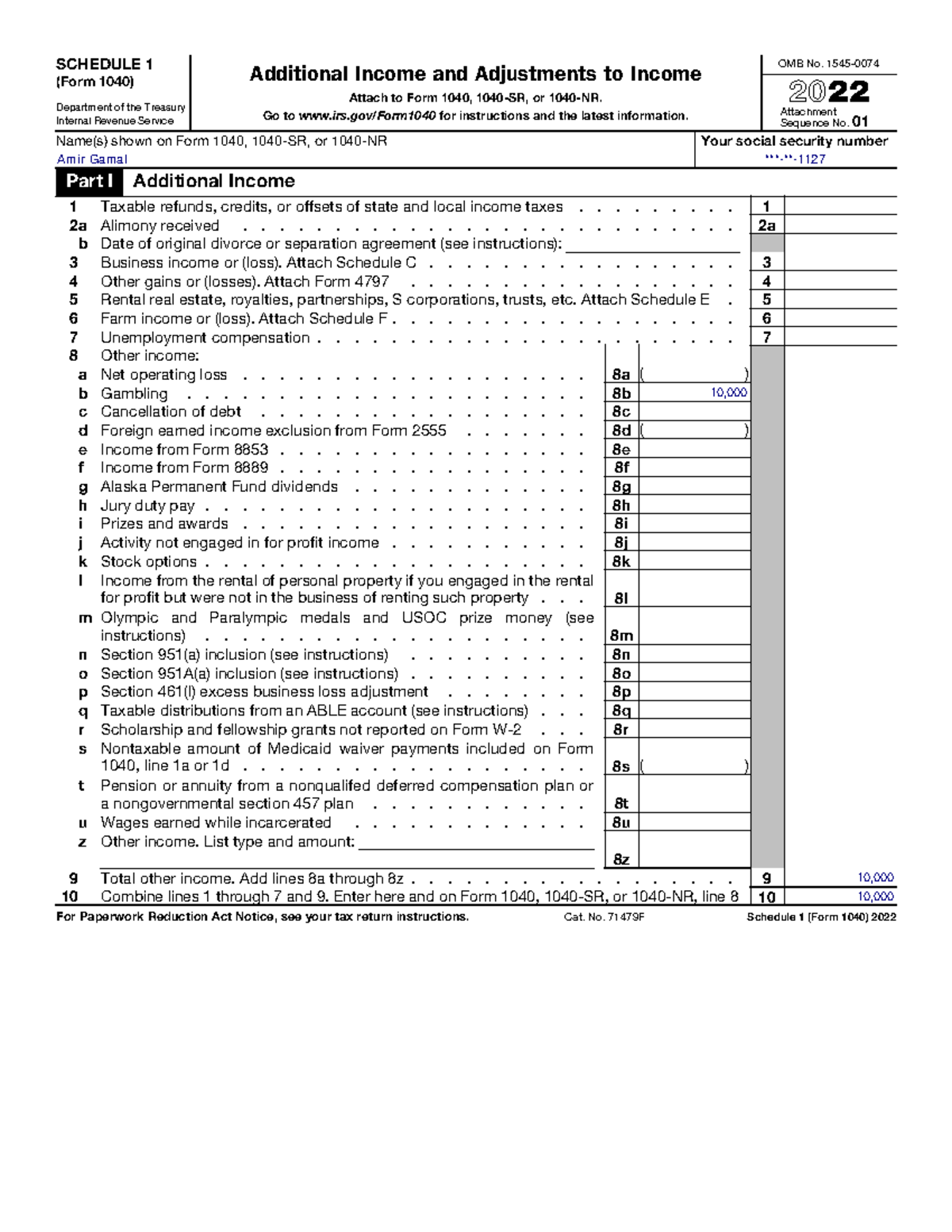 Project One Milestone Schedule 1 - SCHEDULE 1 (Form 1040) 2022 ...