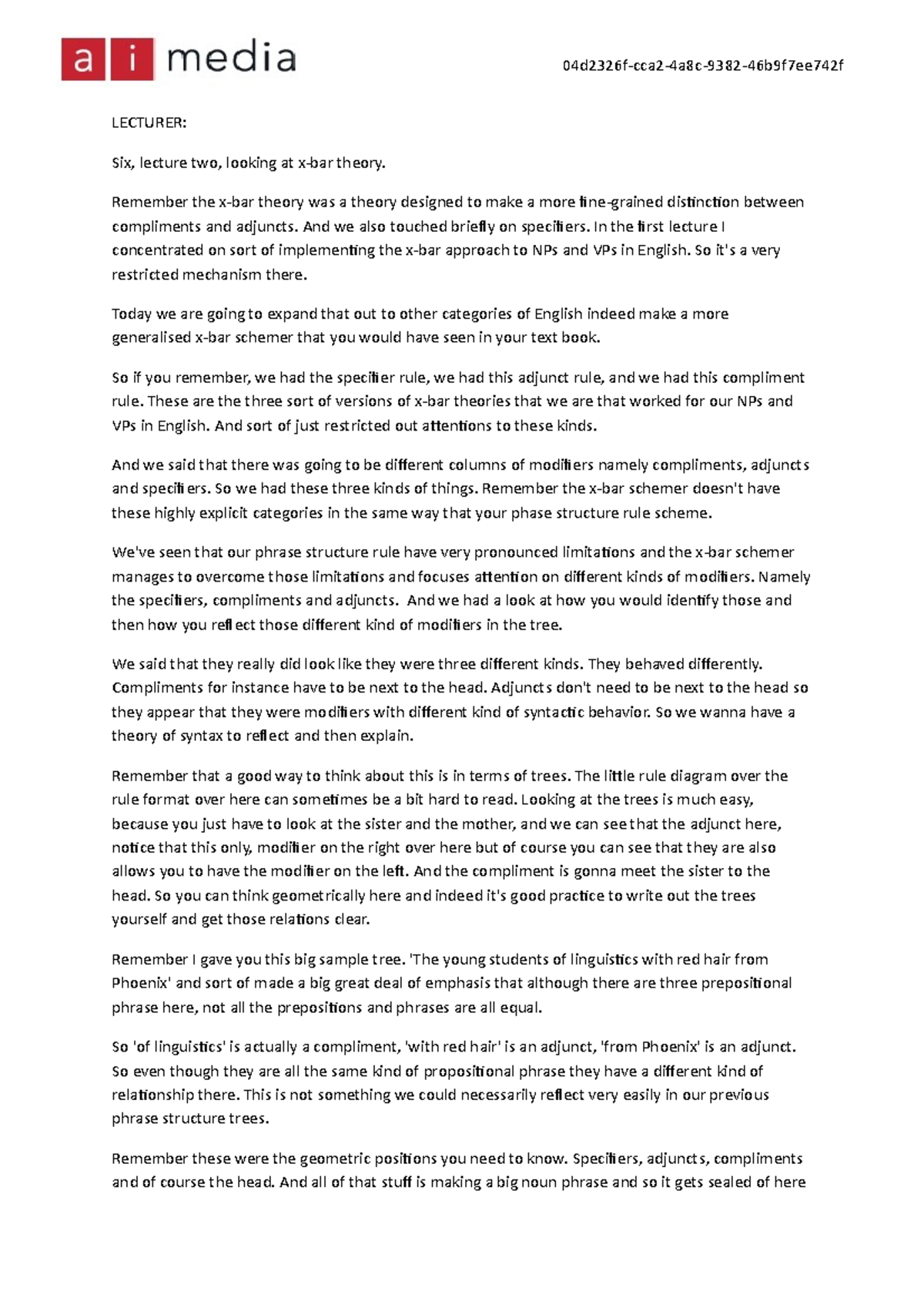 LING2220 W6 L2 - Detailed lecture notes - LECTURER: Six, lecture two ...