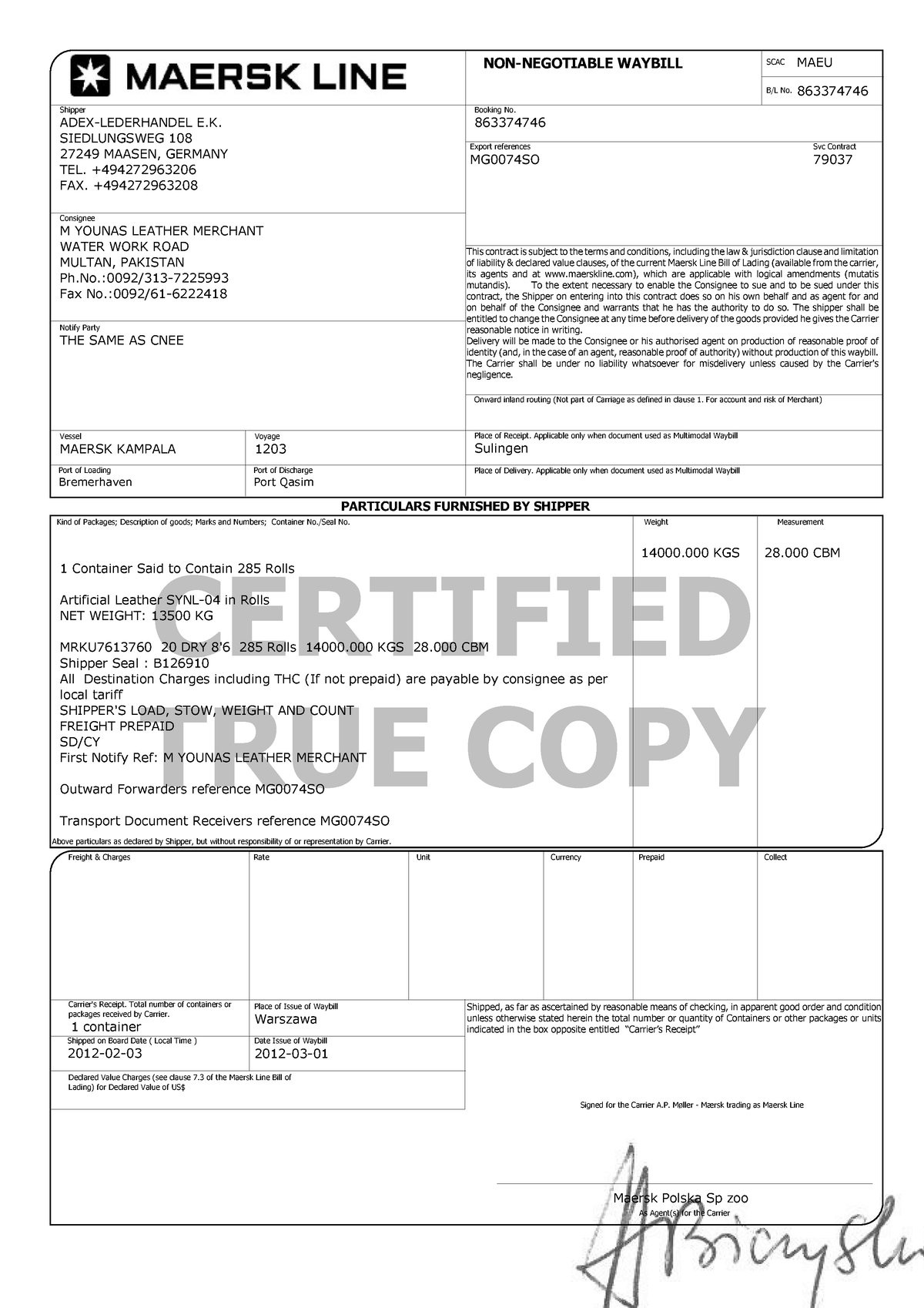 Transport Document and its advantages NONNEGOTIABLE WAYBILL SCAC