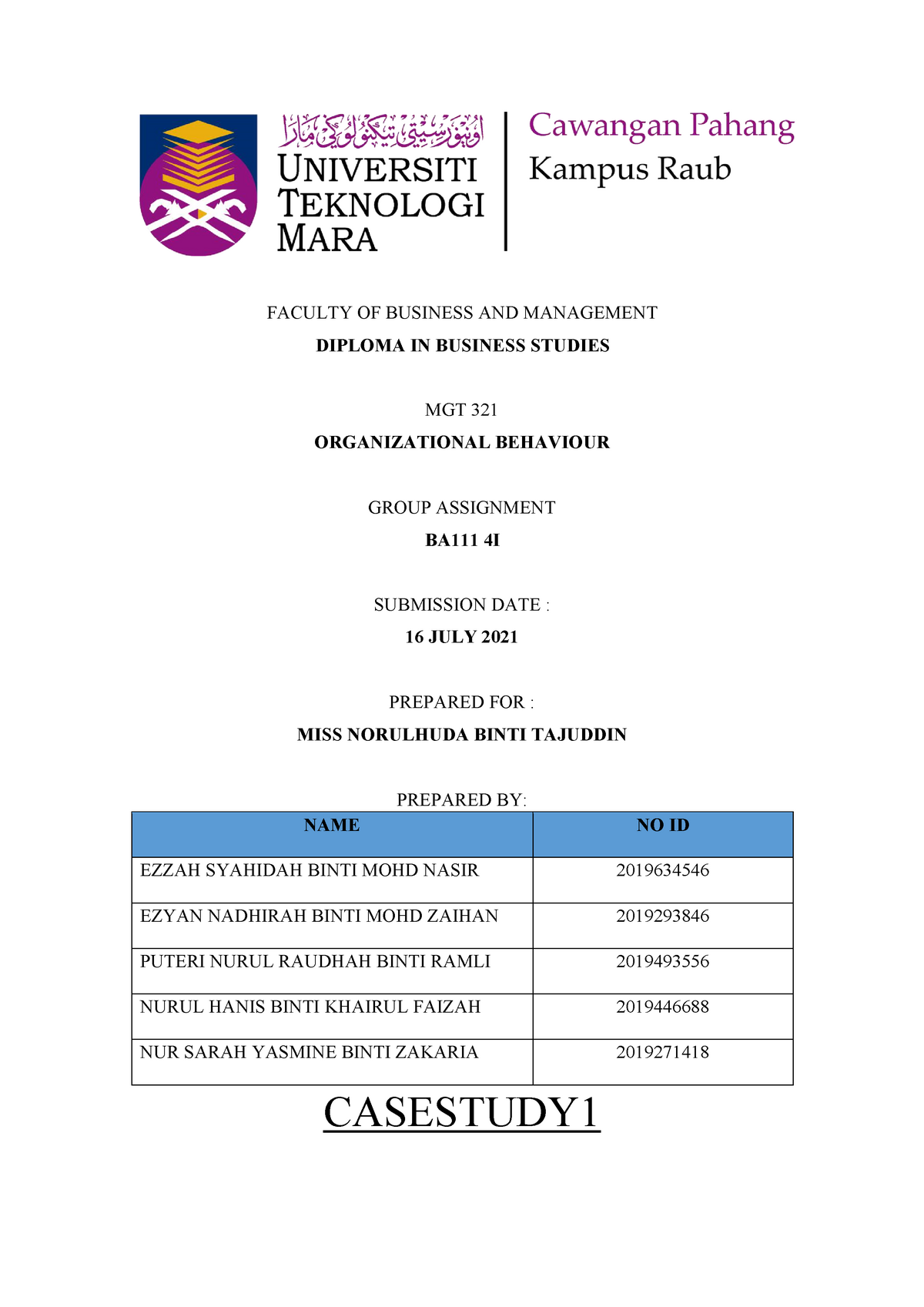 CASE Study - Group Assignment (BA111 4I) - Business Study - UiTM - Studocu