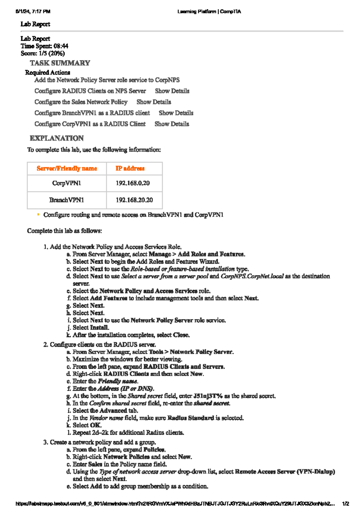 Radius Solution TestOut Lab Guide NDIT12 Studocu