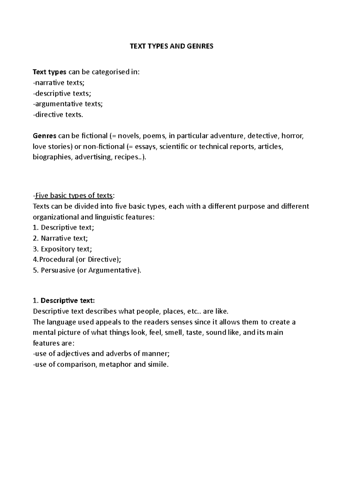 TEXT Types AND Genres - Documento scritto su word ed esportato versione ...