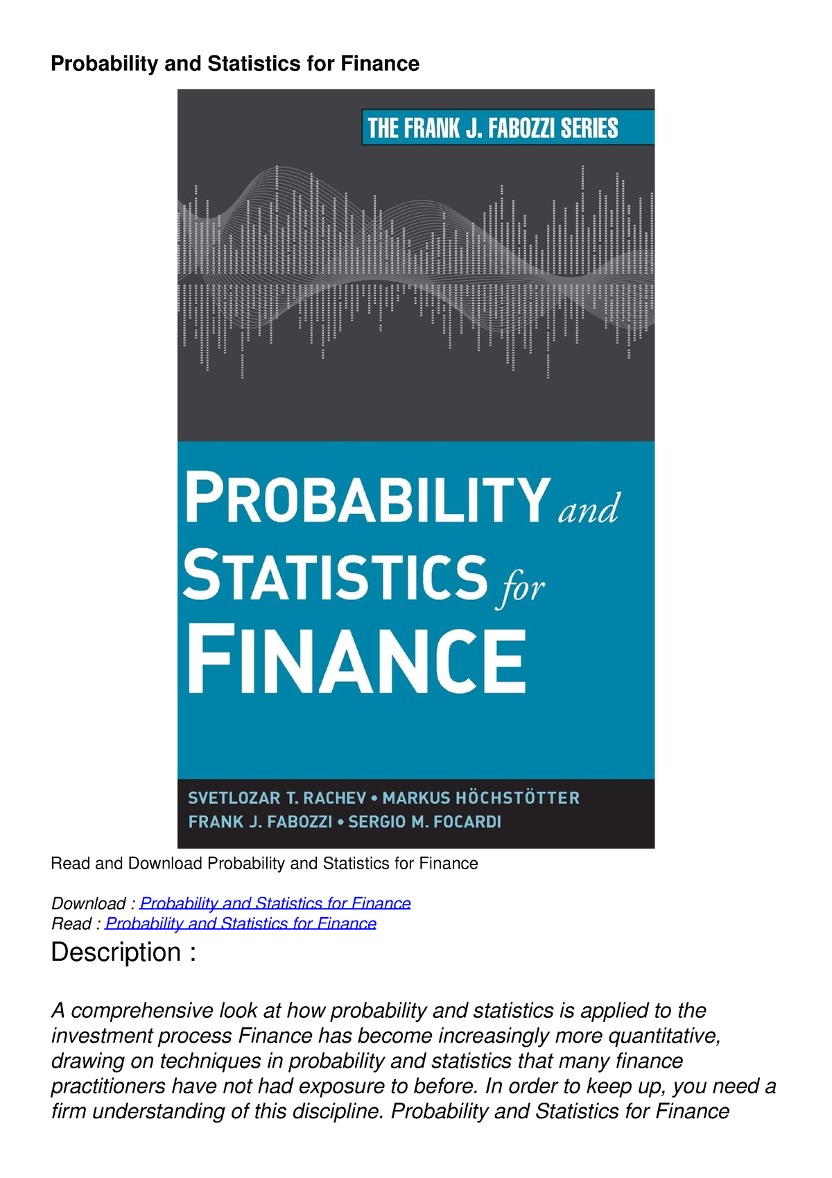 [READ DOWNLOAD] Probability and Statistics for Finance - Probability ...