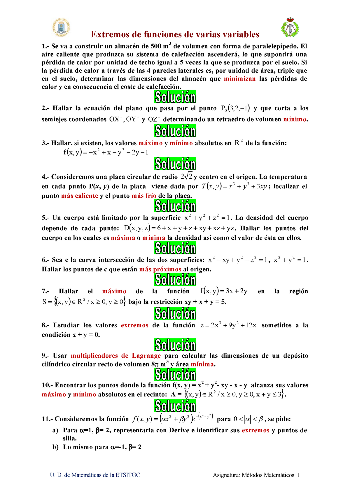 Extremos Ejercicios Resueltos - Extremos De Funciones De Varias ...