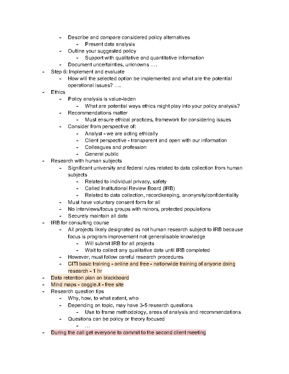 Public Policy Consulting Notes 5 - Describe and compare considered ...