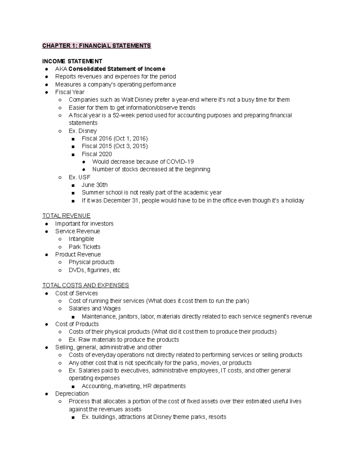 Chapter 1 Bus 201 - CHAPTER 1: FINANCIAL STATEMENTS INCOME STATEMENT ...