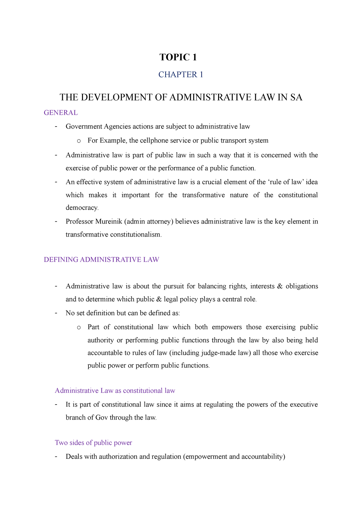 Chapter 1 - Admin Law Notes - TOPIC 1 CHAPTER 1 THE DEVELOPMENT OF ...