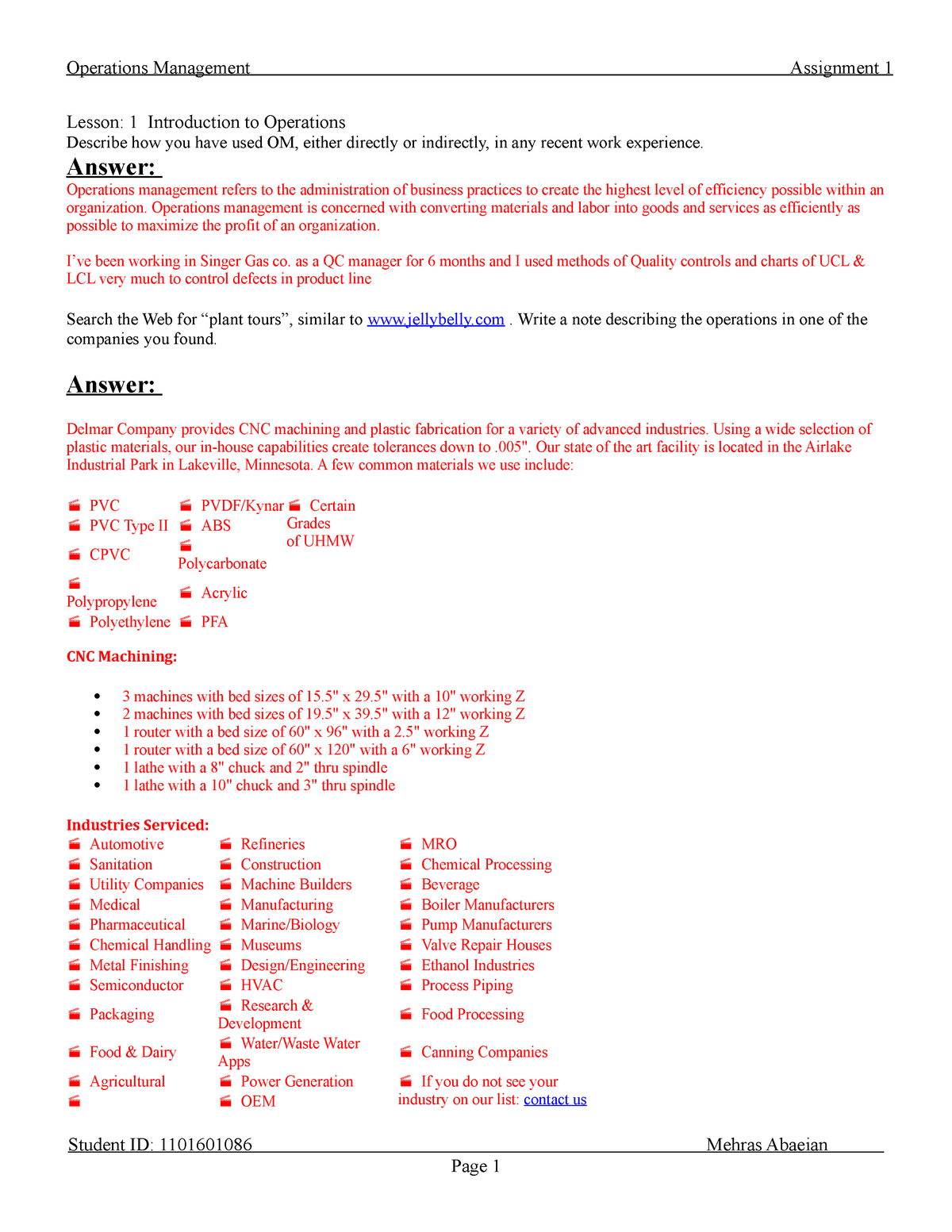 operations management assignments