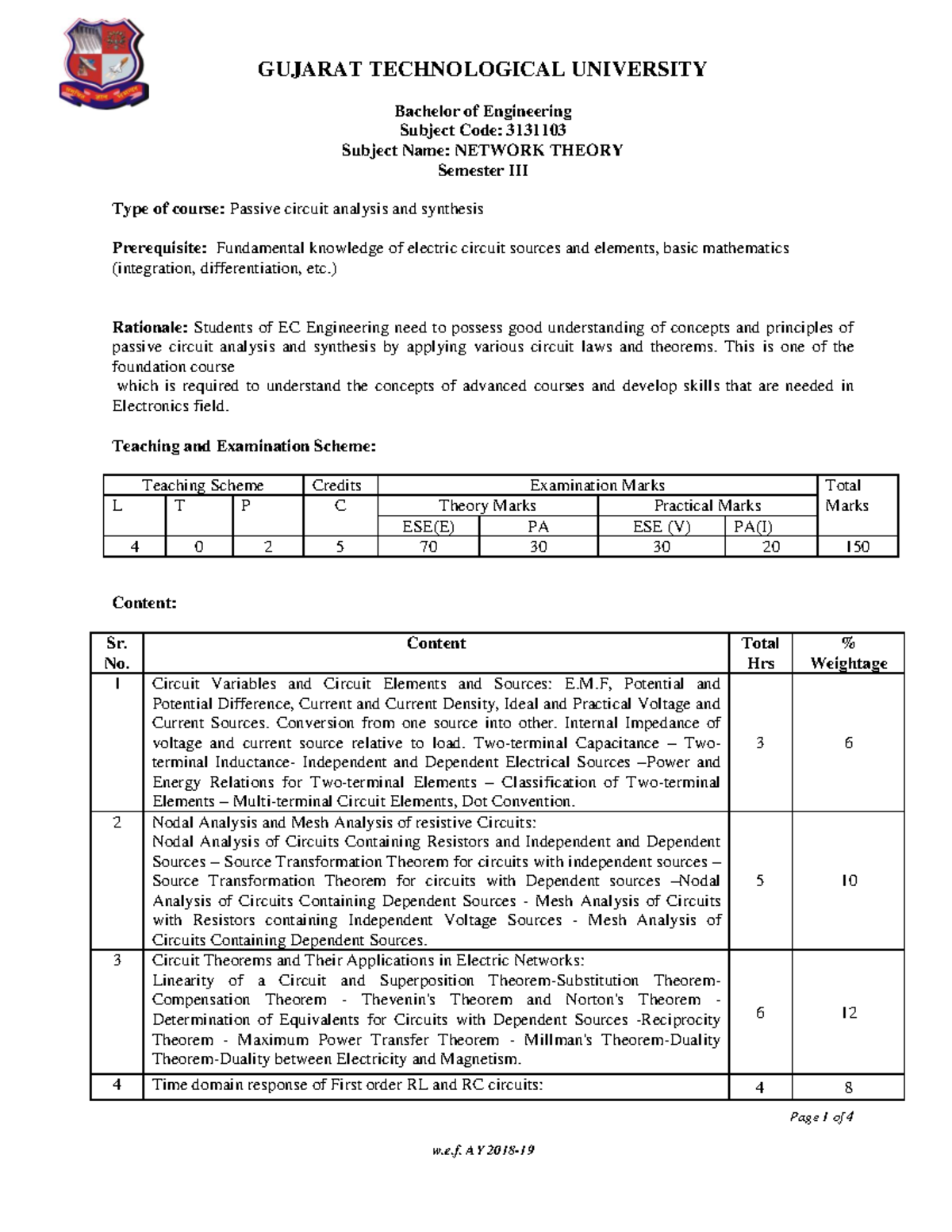 3131103 Syllabus - Lecture notes 1 - Bachelor of Engineering Subject ...