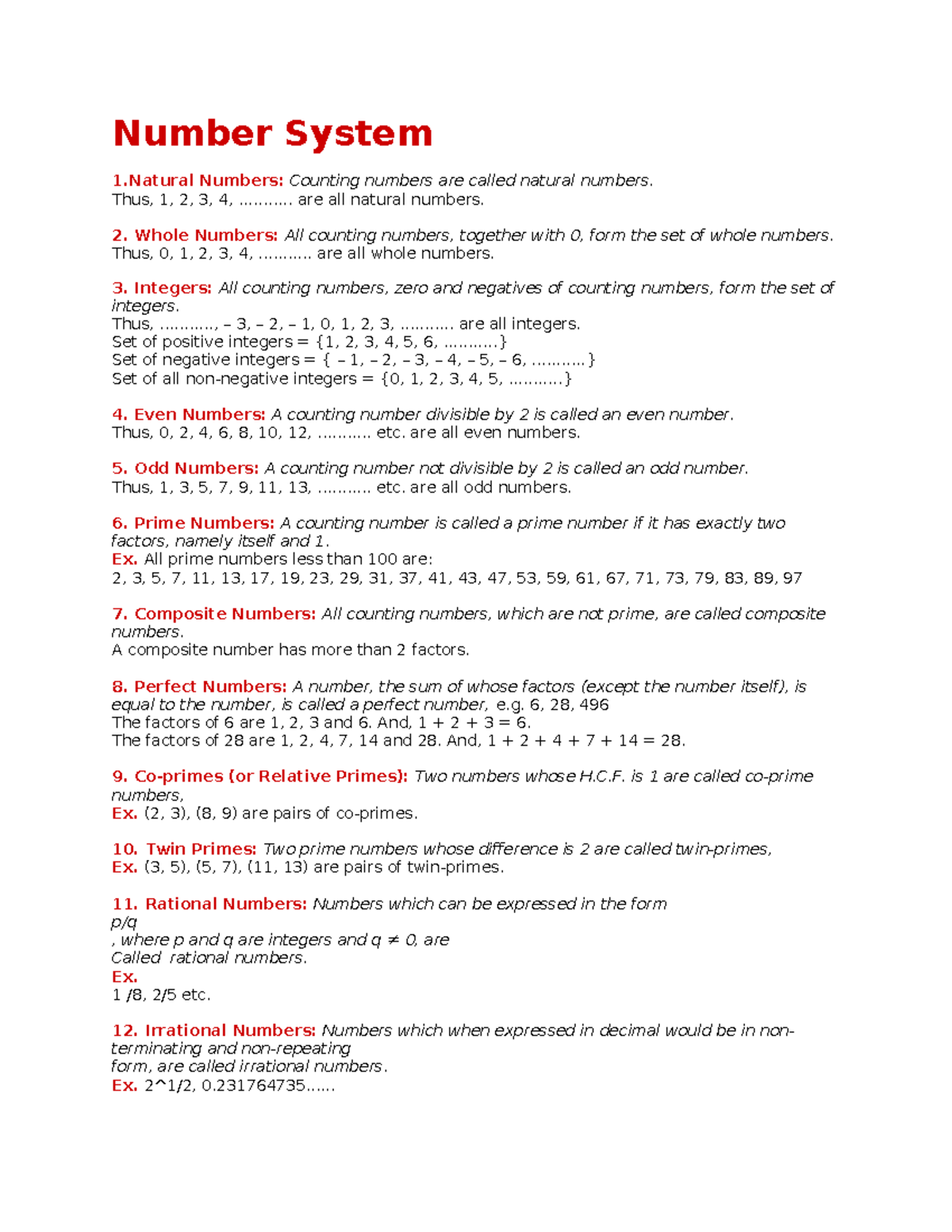 Number sysem - Number System 1 Numbers: Counting numbers are called ...