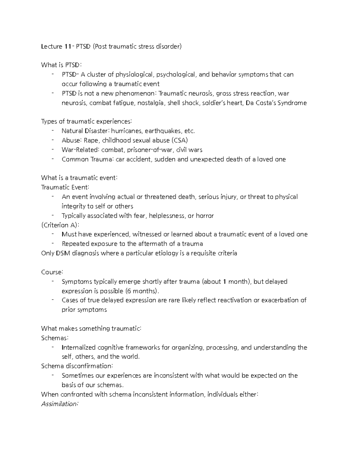 Lecture 11 PTSD Mattson Lecture 11 PTSD (Post traumatic stress