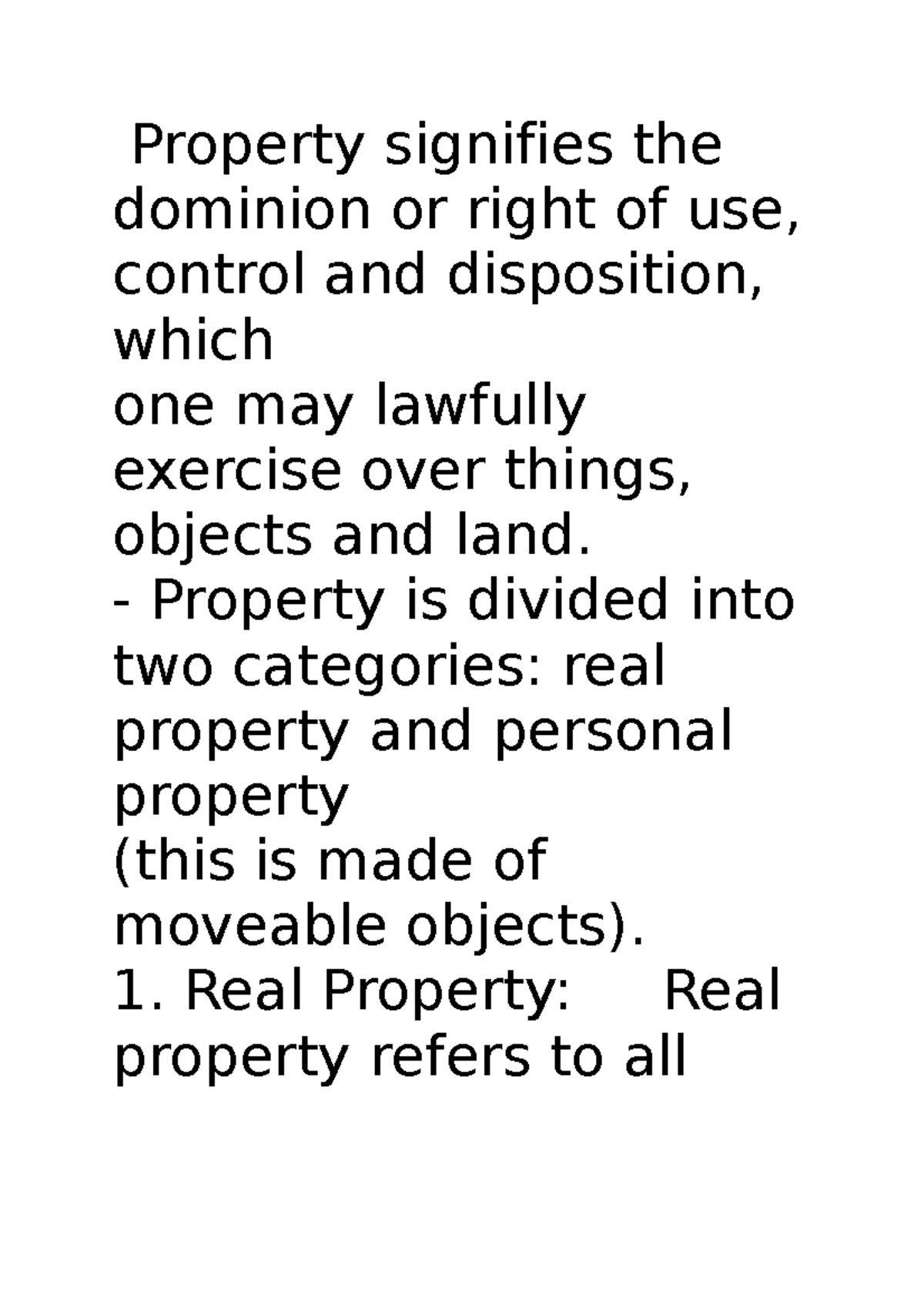 Tutorial 1 - fixture and chattels - Property signifies the dominion or ...