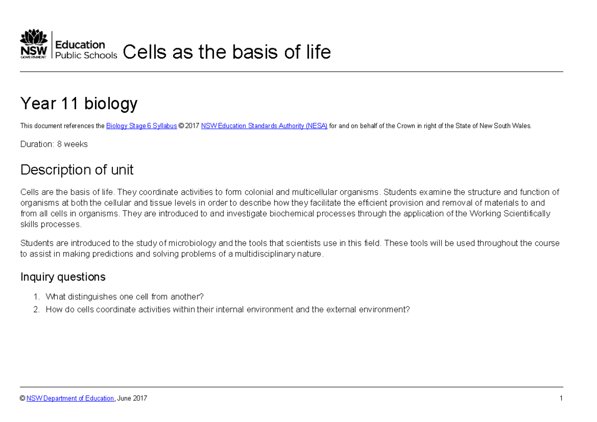 cells as the basis of life biology - Cells as the basis of life Year 11 ...