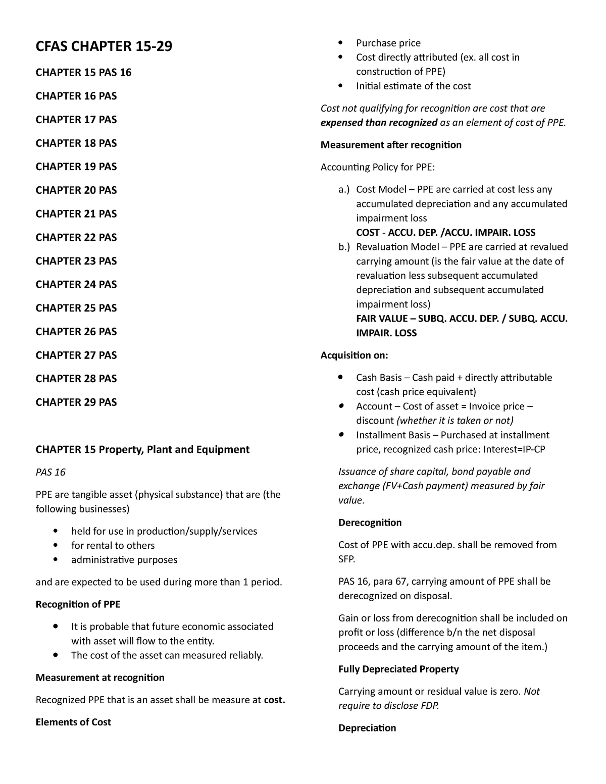 CFAS 15-29 Summarized Reviewer - CFAS CHAPTER 15- CHAPTER 15 PAS 16 ...