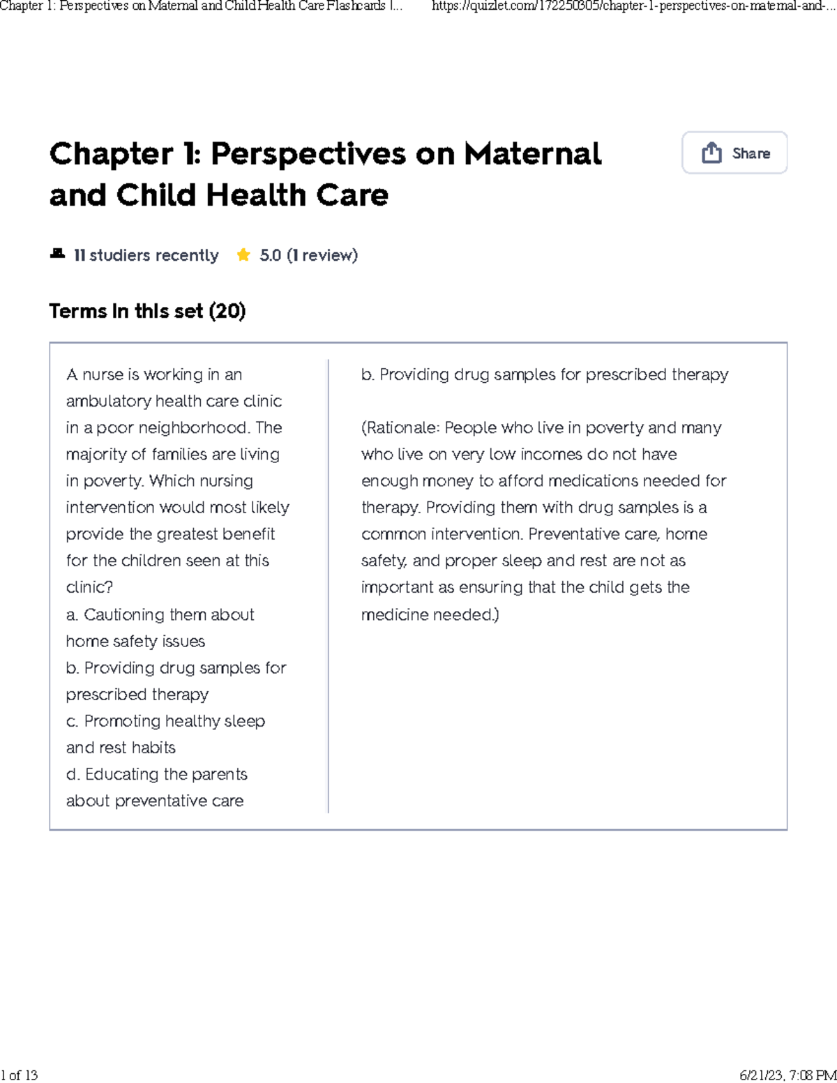 Chapter 1 Perspectives On Maternal And Child Health Care Flashcards ...