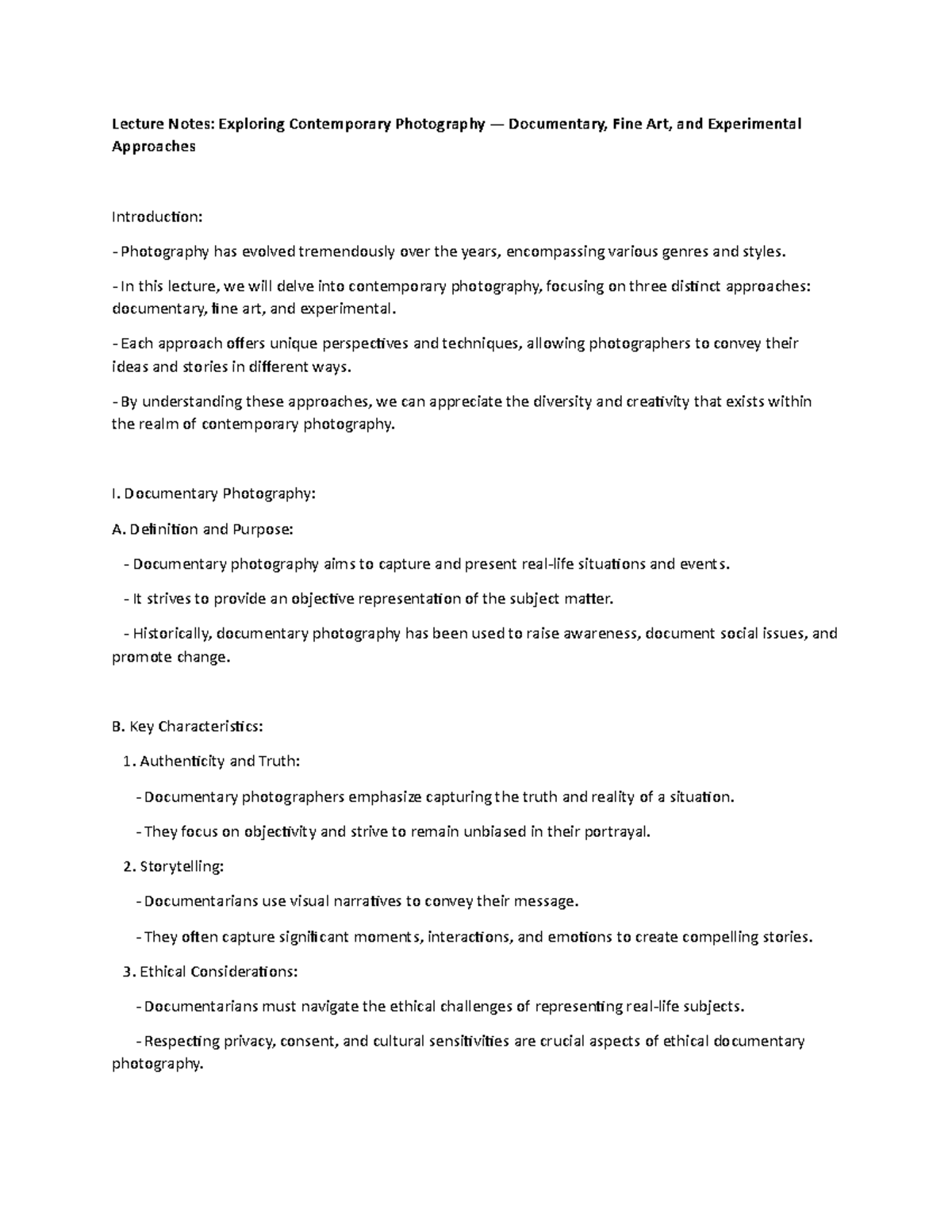 Lecture Notes: Exploring Contemporary Photography — Documentary, Fine ...