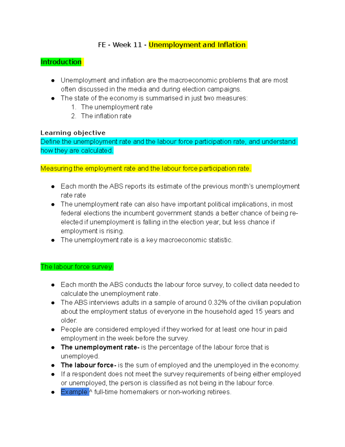 FE - Week 11 - Unemployment and inflation - FE - Week 11 - Unemployment ...