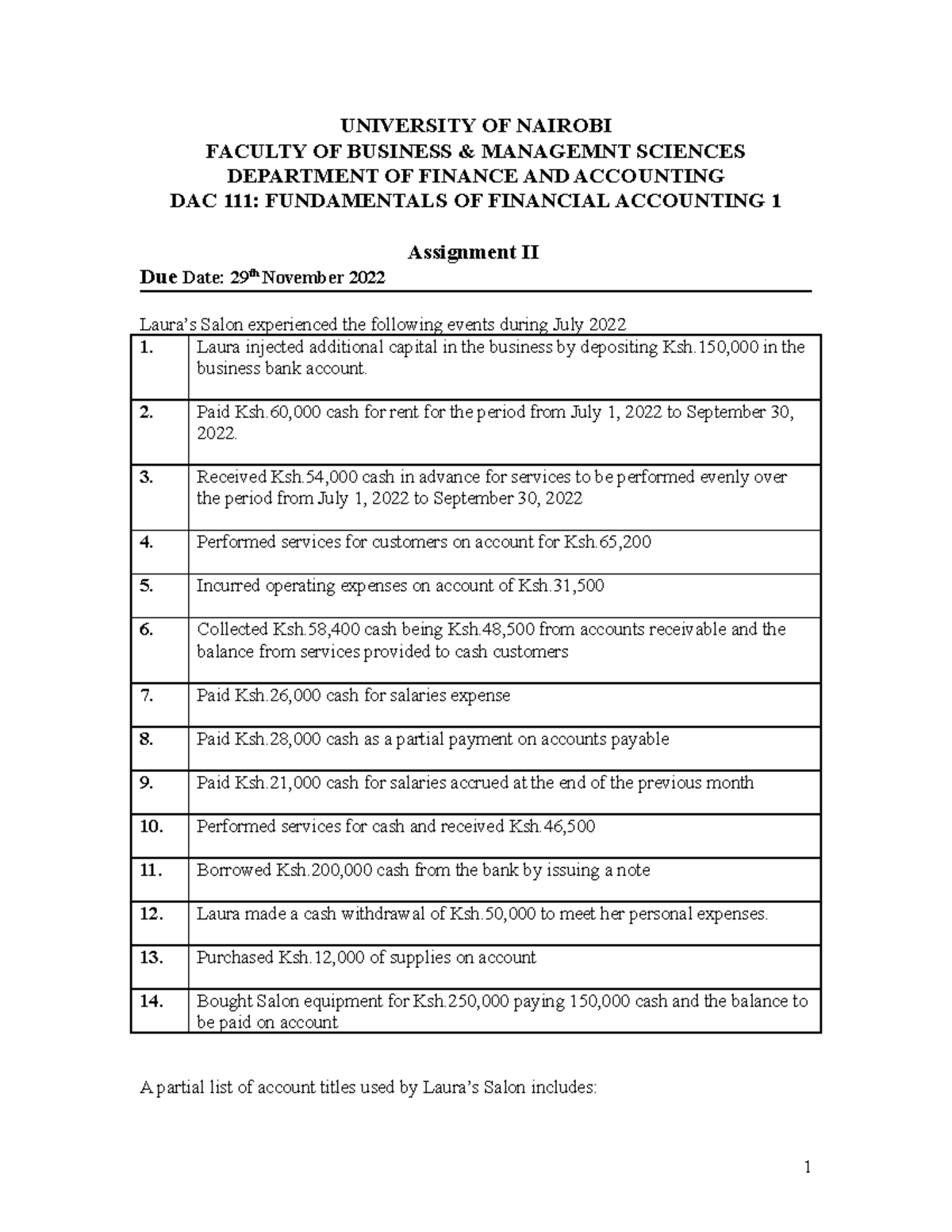 Assignment 11 November 2022 - UNIVERSITY OF NAIROBI FACULTY OF BUSINESS ...