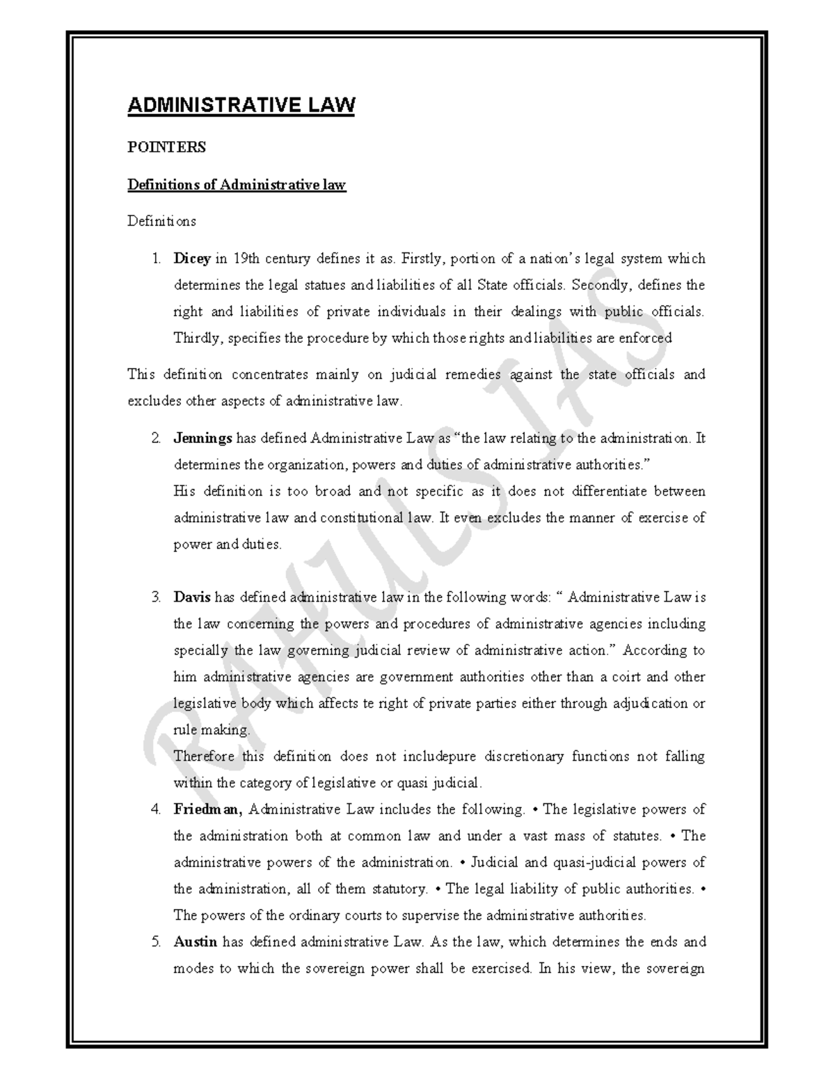 Administrative law ADMINISTRATIVE LAW POINTERS Definitions of