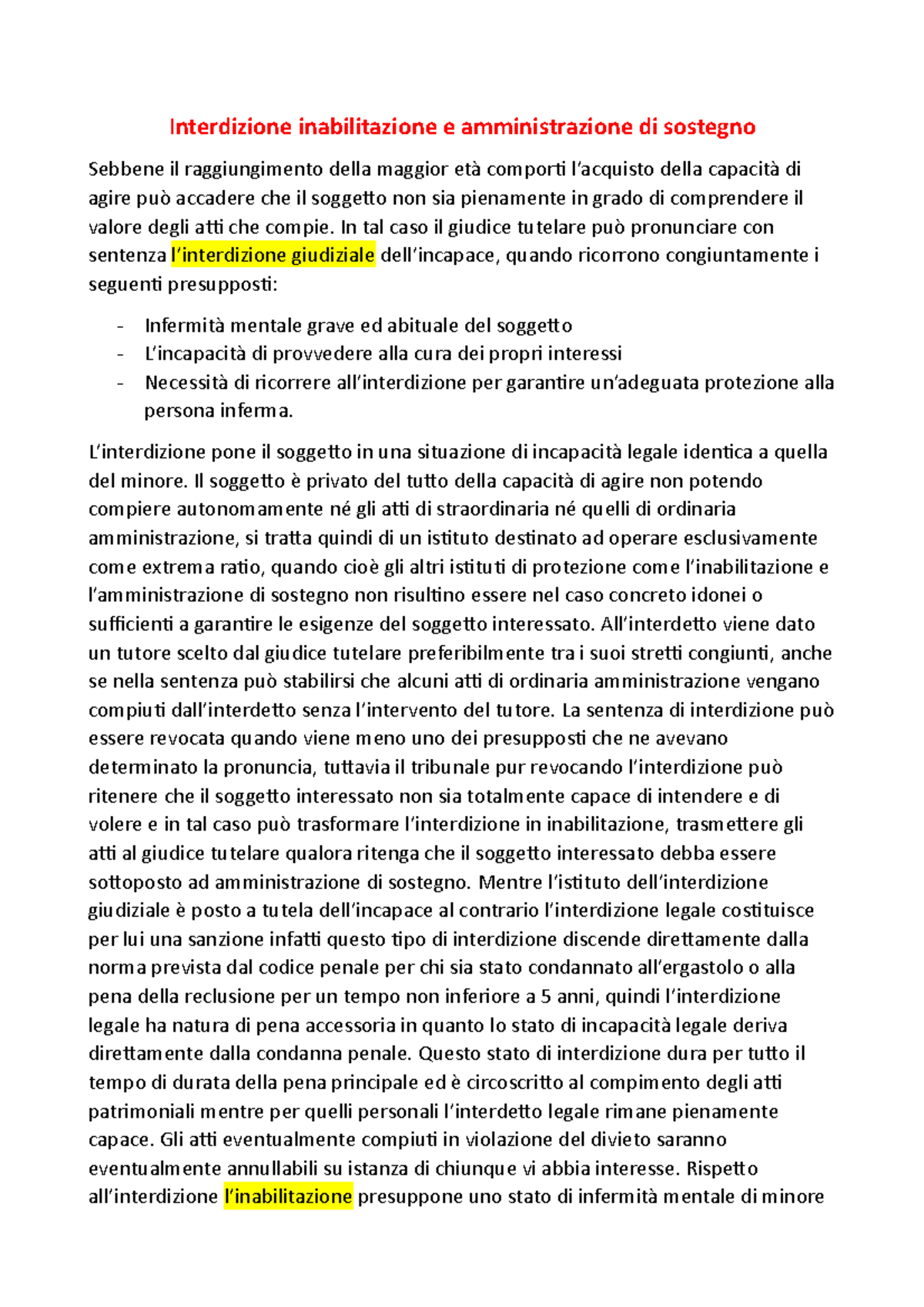 Interdizione Inabilitazione E Amministrazione Di Sostegno In Tal Caso