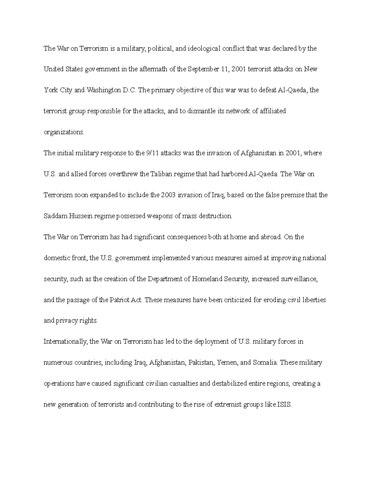 Terrorism 12 - paper - The War on Terrorism is a military, political ...