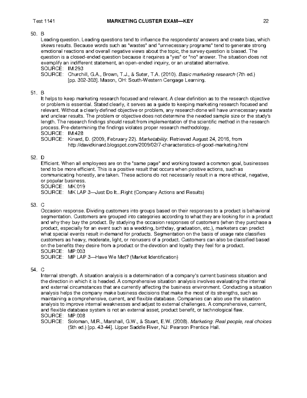 Marketing Cluster Exam 4 Finanlized - Test 1141 MARKETING CLUSTER 22 50 ...