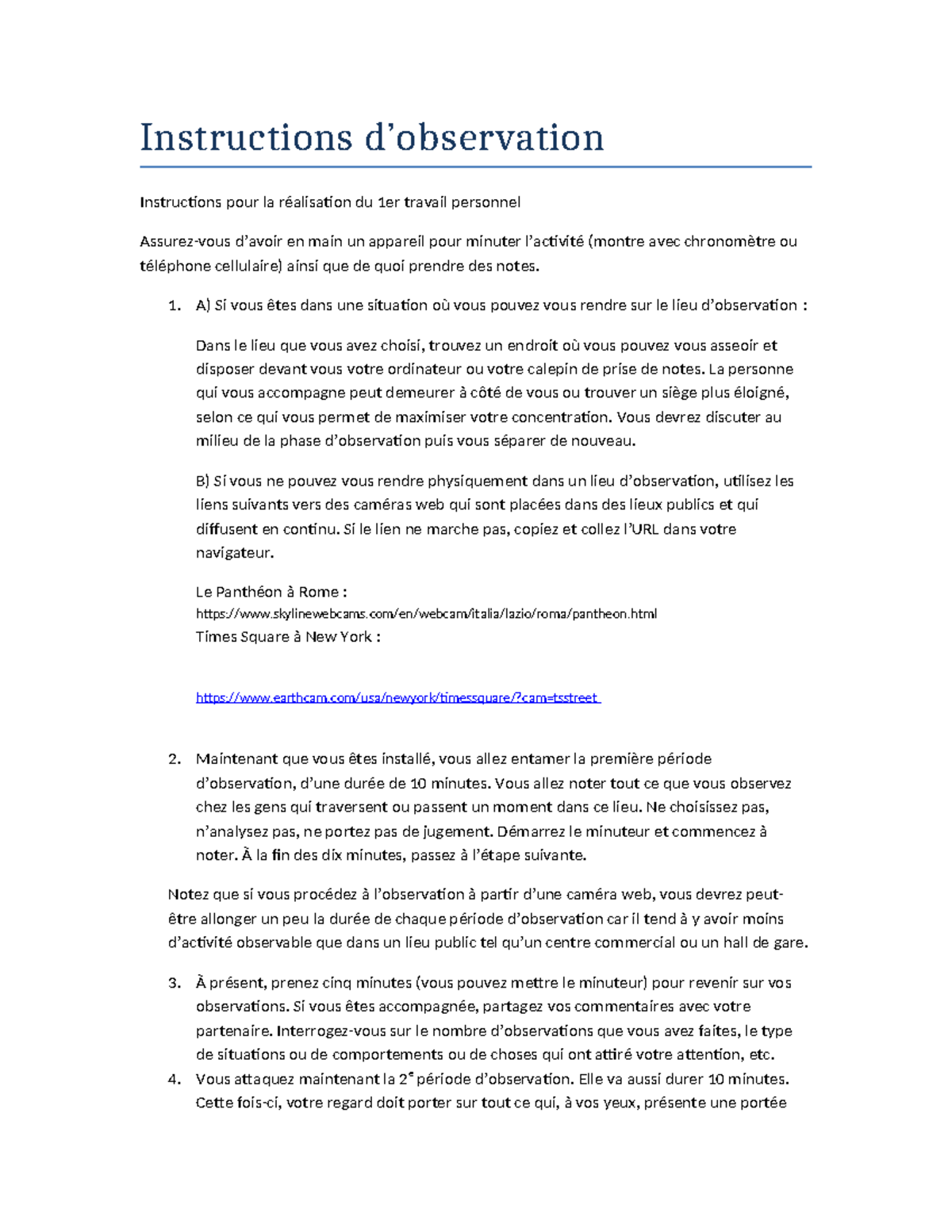 Instructions d observation - Instructions d’observation Instructions ...