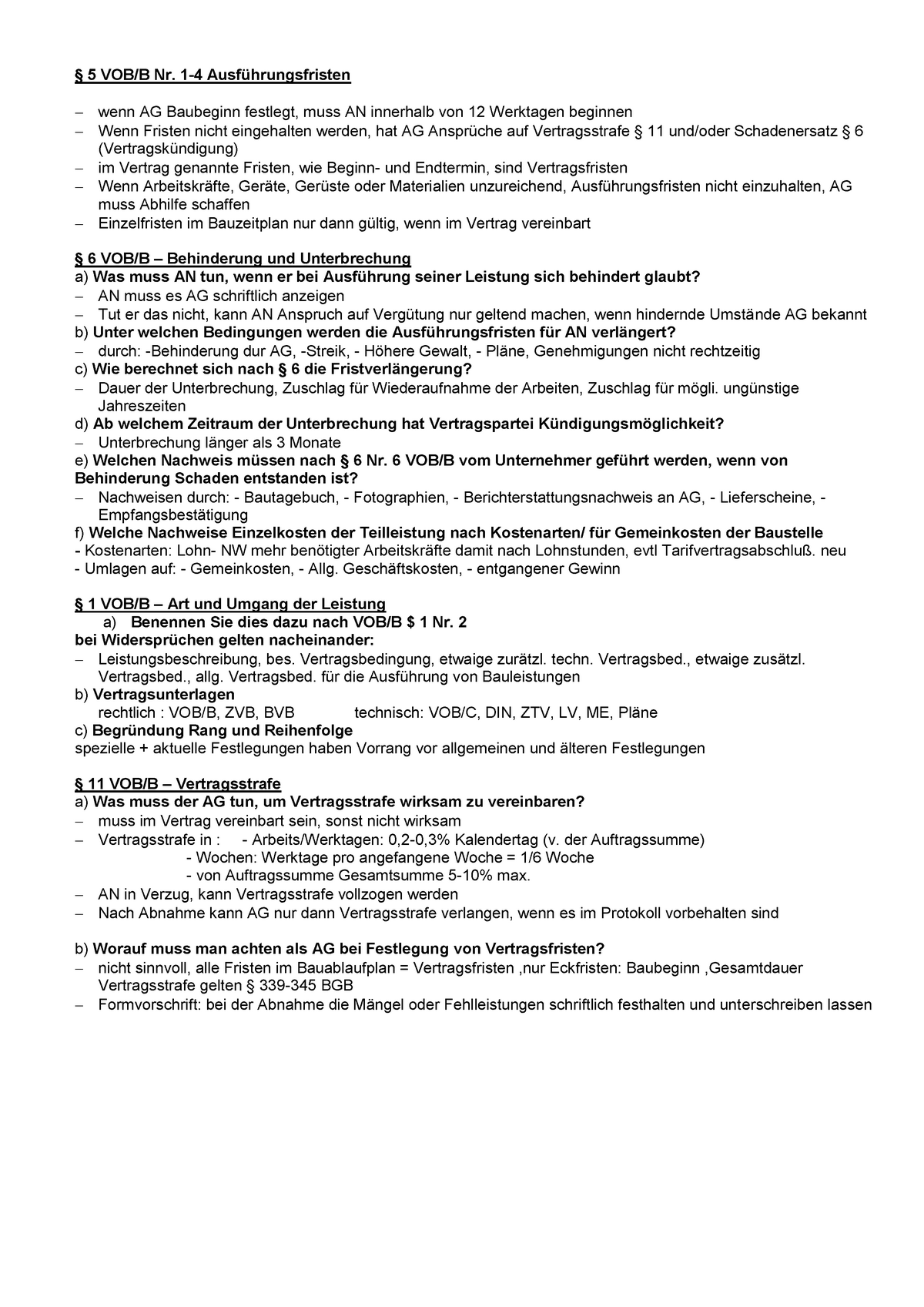 Zusammenfassung - § 5 VOB/B Nr. 1-4 Ausführungsfristen Wenn AG ...