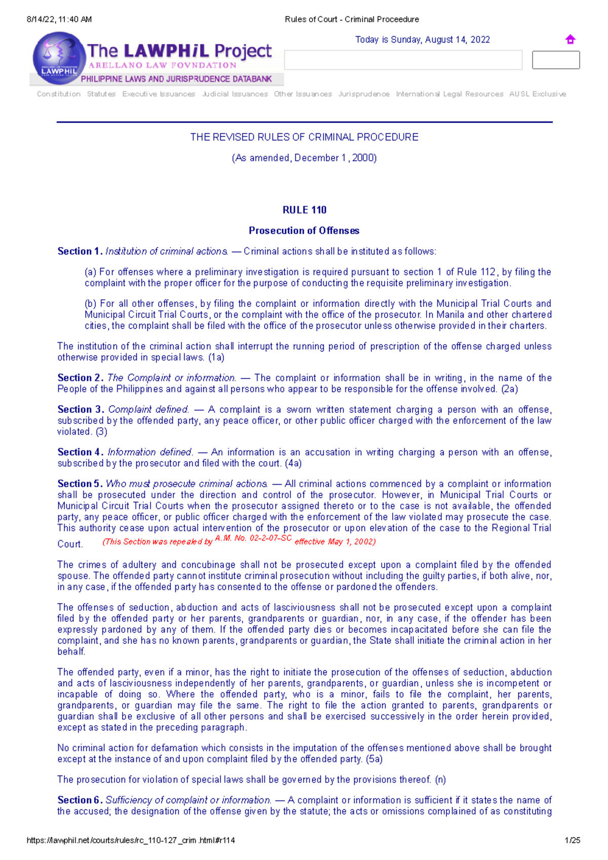 Rules of Court 110-116 - Criminal Proceedure - Constitution Statutes ...