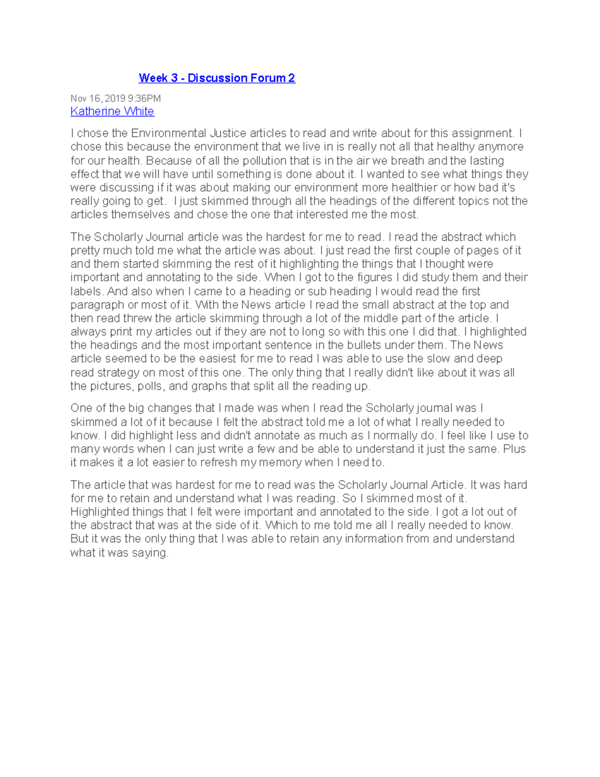 Week 3 dis forum 2 - discussion - Week 3 - Discussion Forum 2 Nov 16 ...