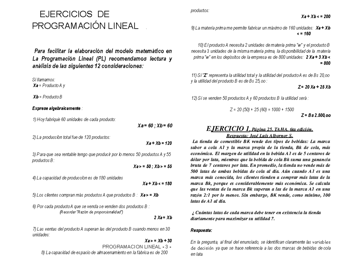 IG - Ejercicios Resueltos Programacion Lineal - EJERCICIOS DE
