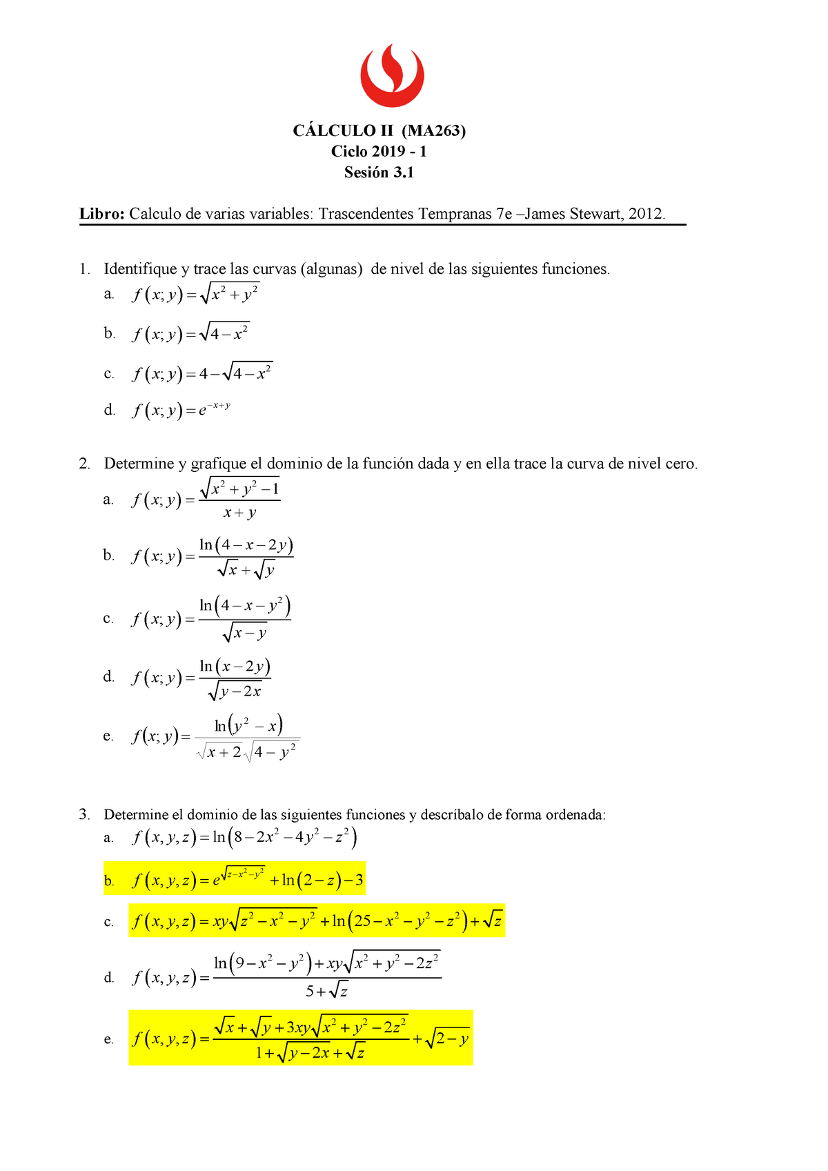 Lista De Ejercicios - Calculo De Varias Variable - II (MA263) Ciclo ...