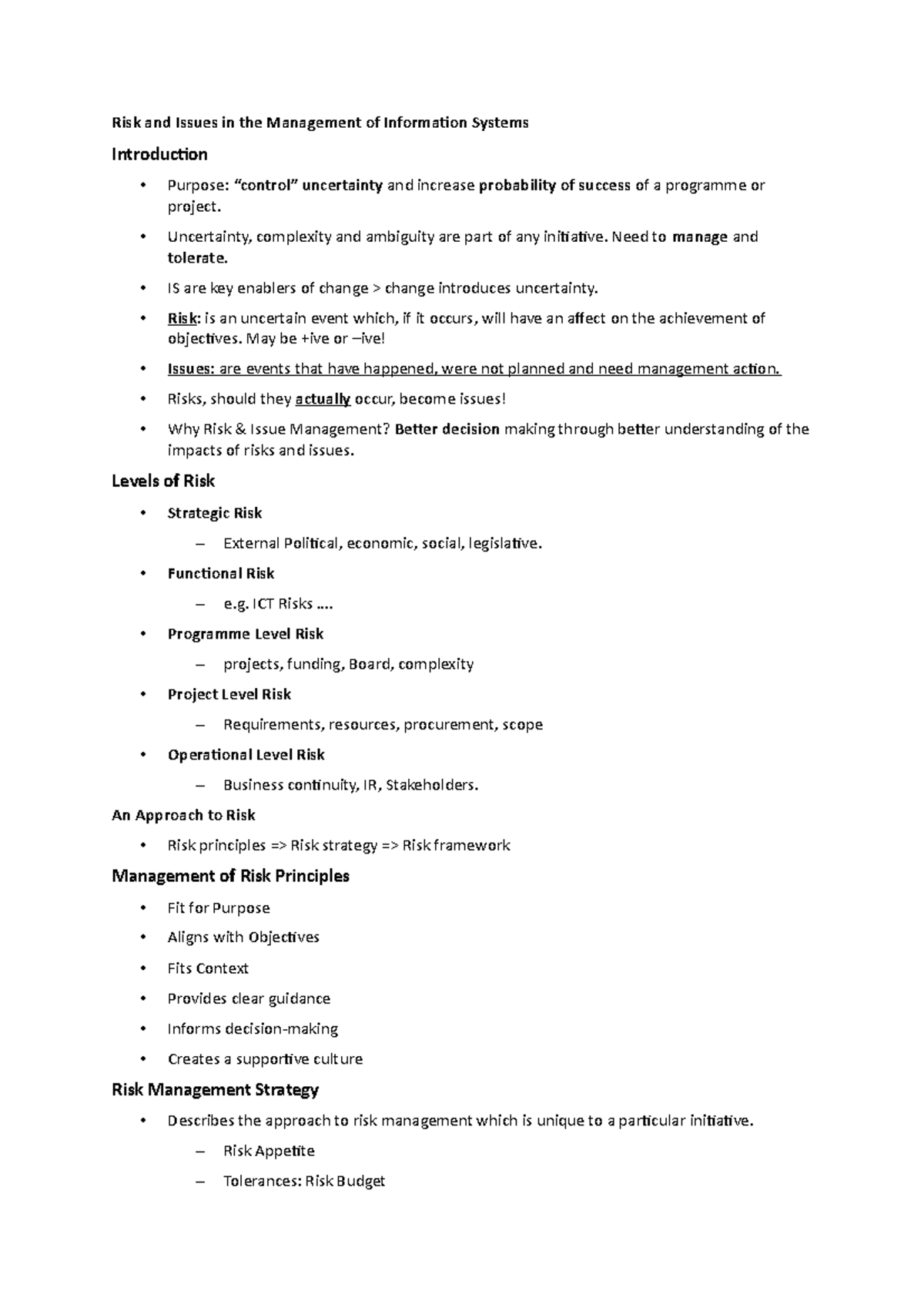Risk Management For Systems Management - Risk and Issues in the ...