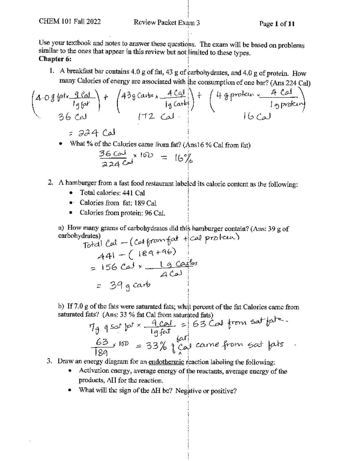Key Review Exam 3 Fall 2022 - CHEM 101 - Studocu