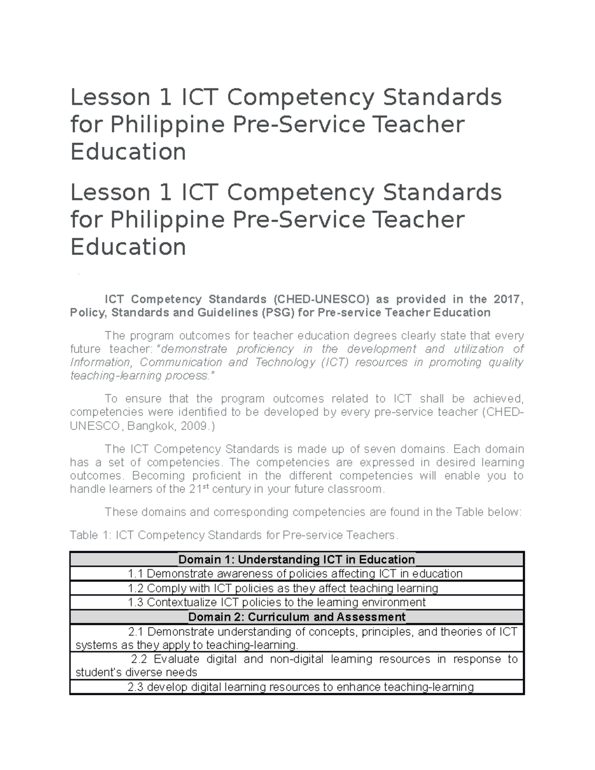 539653401 Lesson 1 ICT Competency Standards for Philippine Pre - Lesson ...