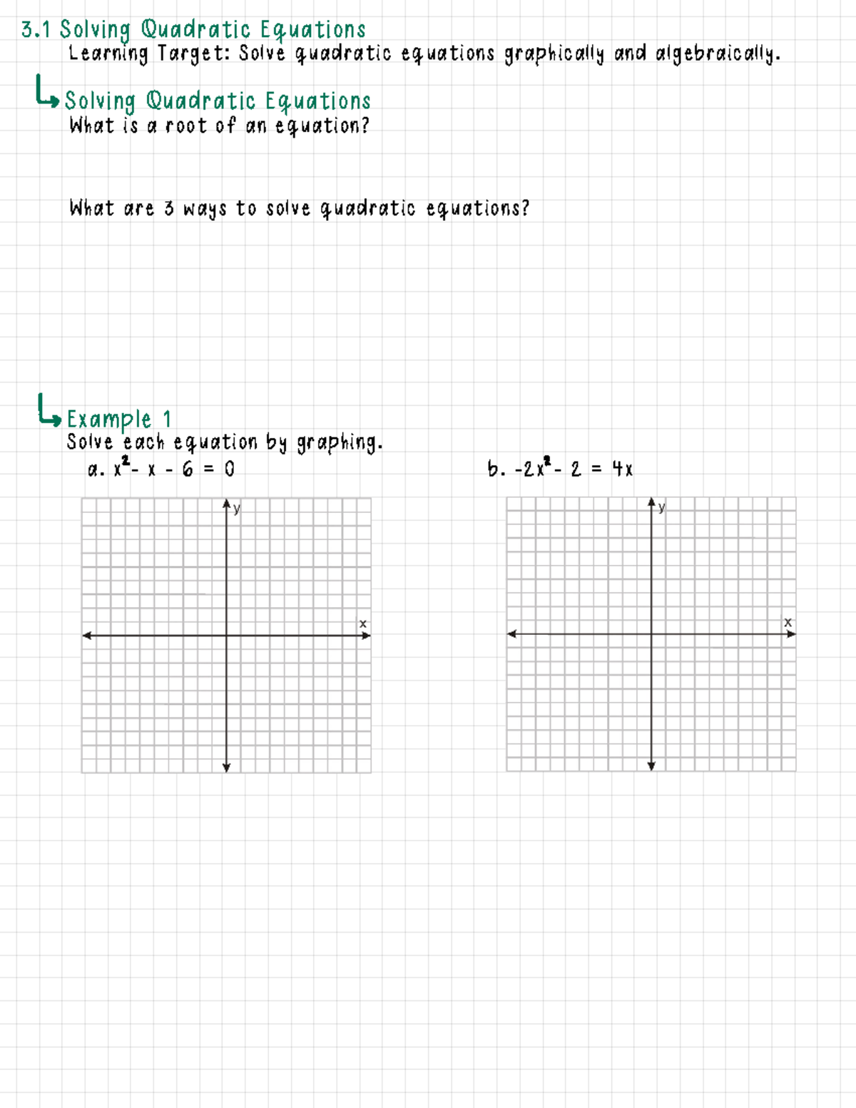 A2+Unit+3+Notes+(Student) - 3 Solving Quadratic Equations Learning ...